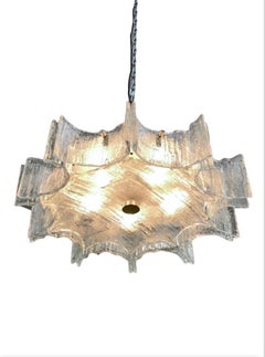 Kaiser Leuchten 1960s 'Ice' Glass Chandelier or Ceiling Mount Light