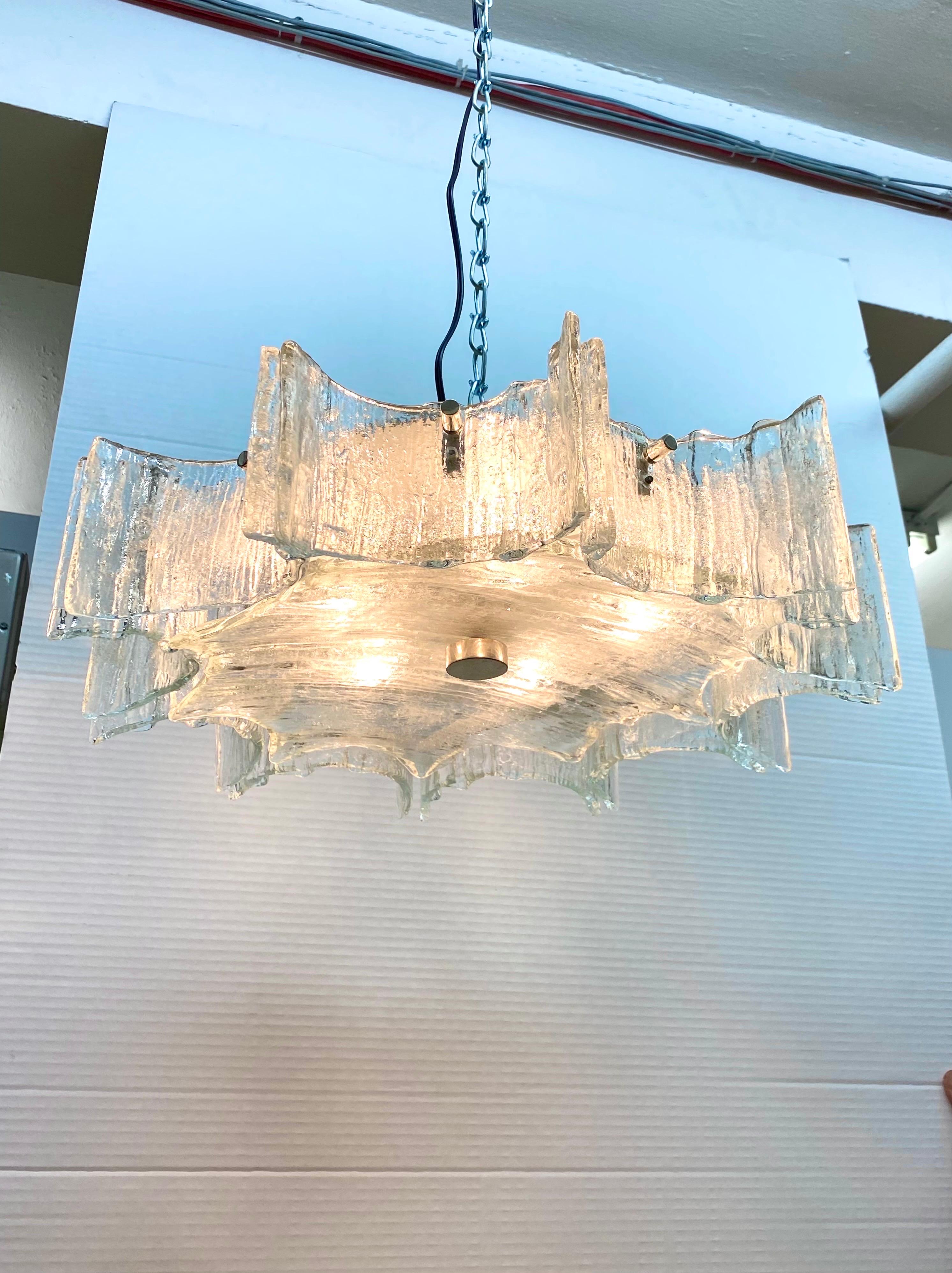 Mid-Century Modern Kaiser Leuchten 1960s 'Ice' Glass Chandelier or Ceiling Mount Light