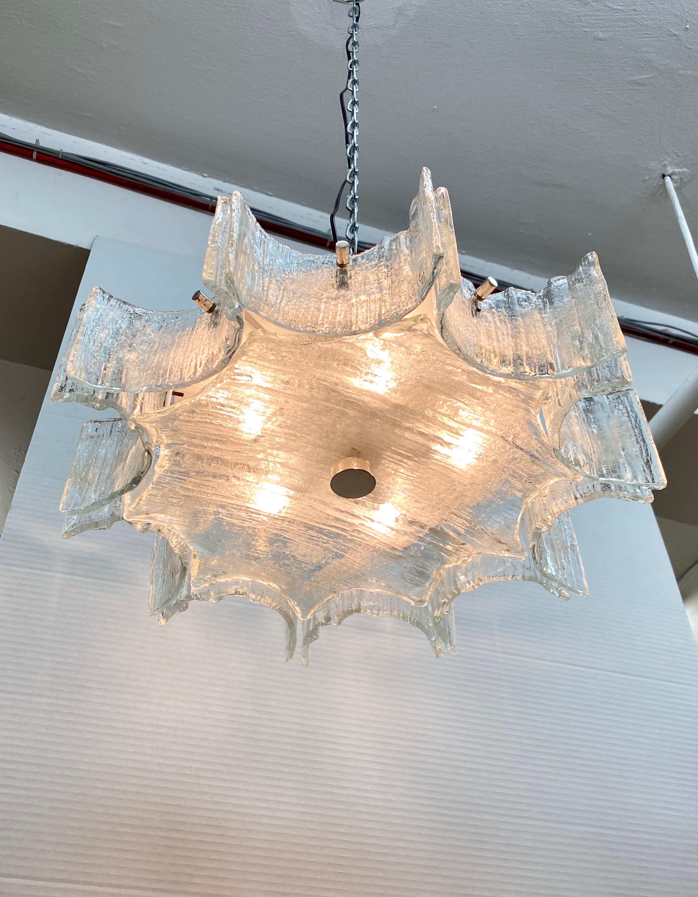 Kaiser Leuchten 1960s 'Ice' Glass Chandelier or Ceiling Mount Light In Good Condition In New York, NY