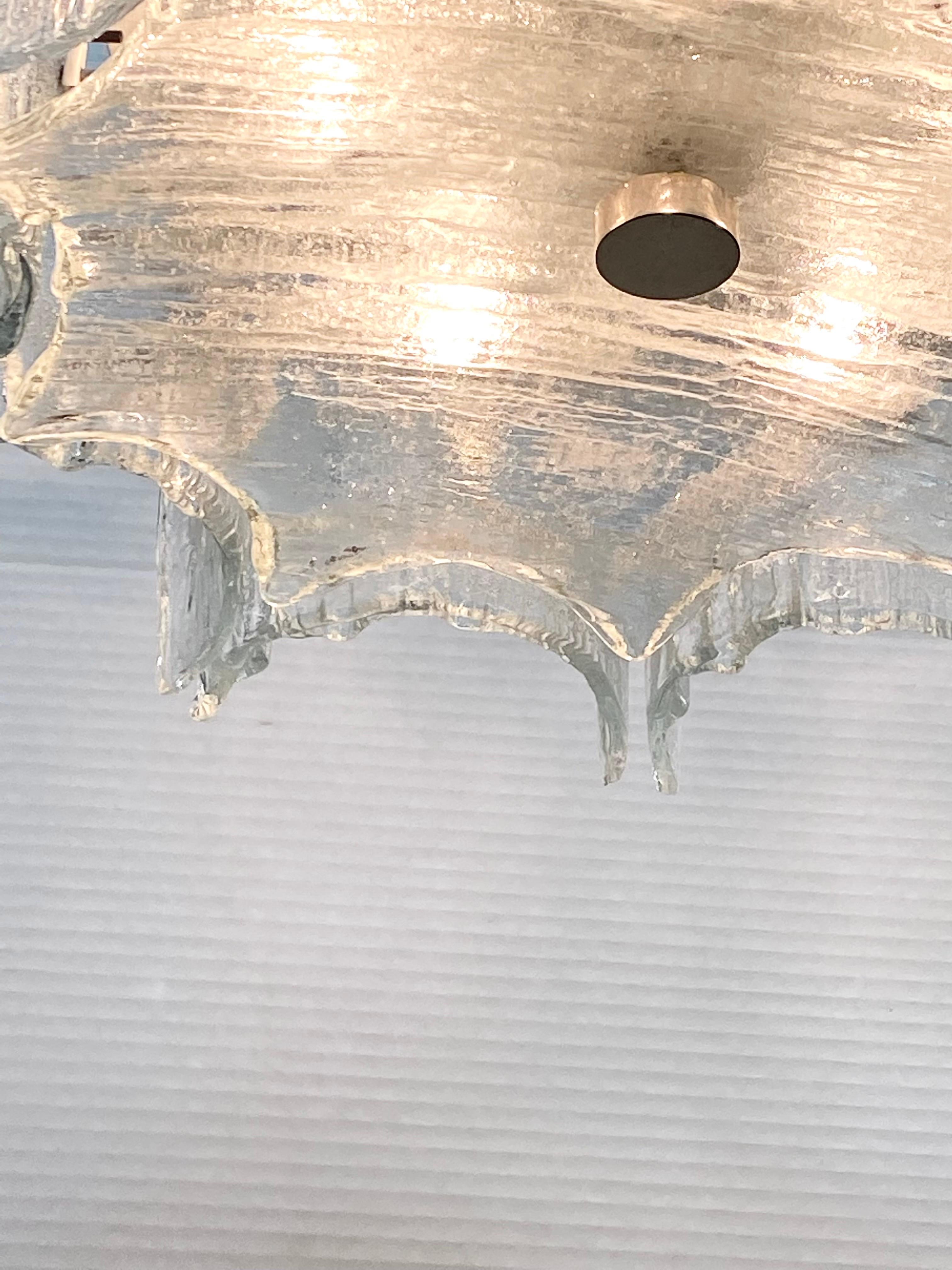 Metal Kaiser Leuchten 1960s 'Ice' Glass Chandelier or Ceiling Mount Light