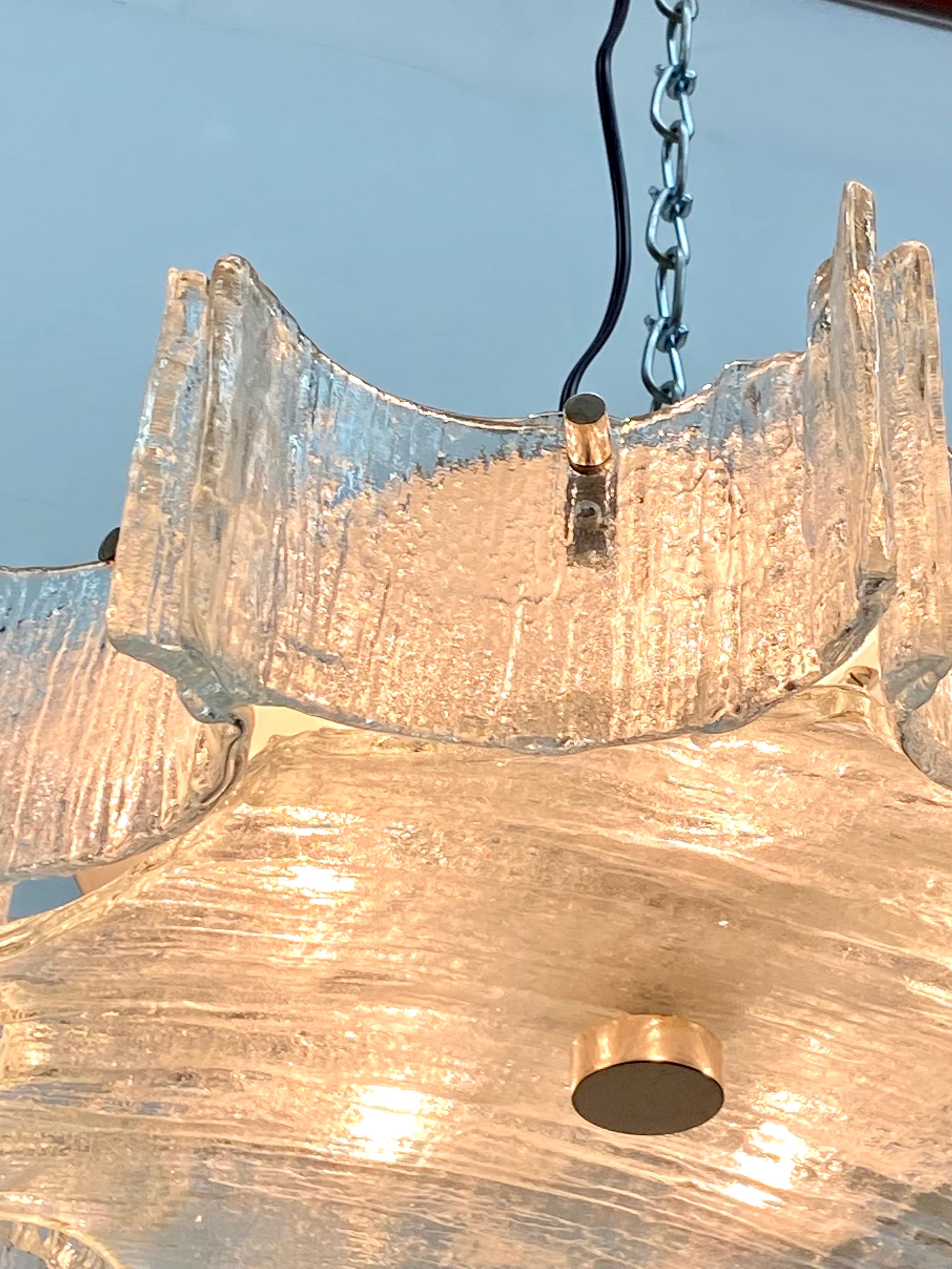 Kaiser Leuchten 1960s 'Ice' Glass Chandelier or Ceiling Mount Light 2