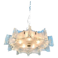Kaiser Leuchten 1960s 'Ice' Glass Chandelier or Ceiling Mount Light