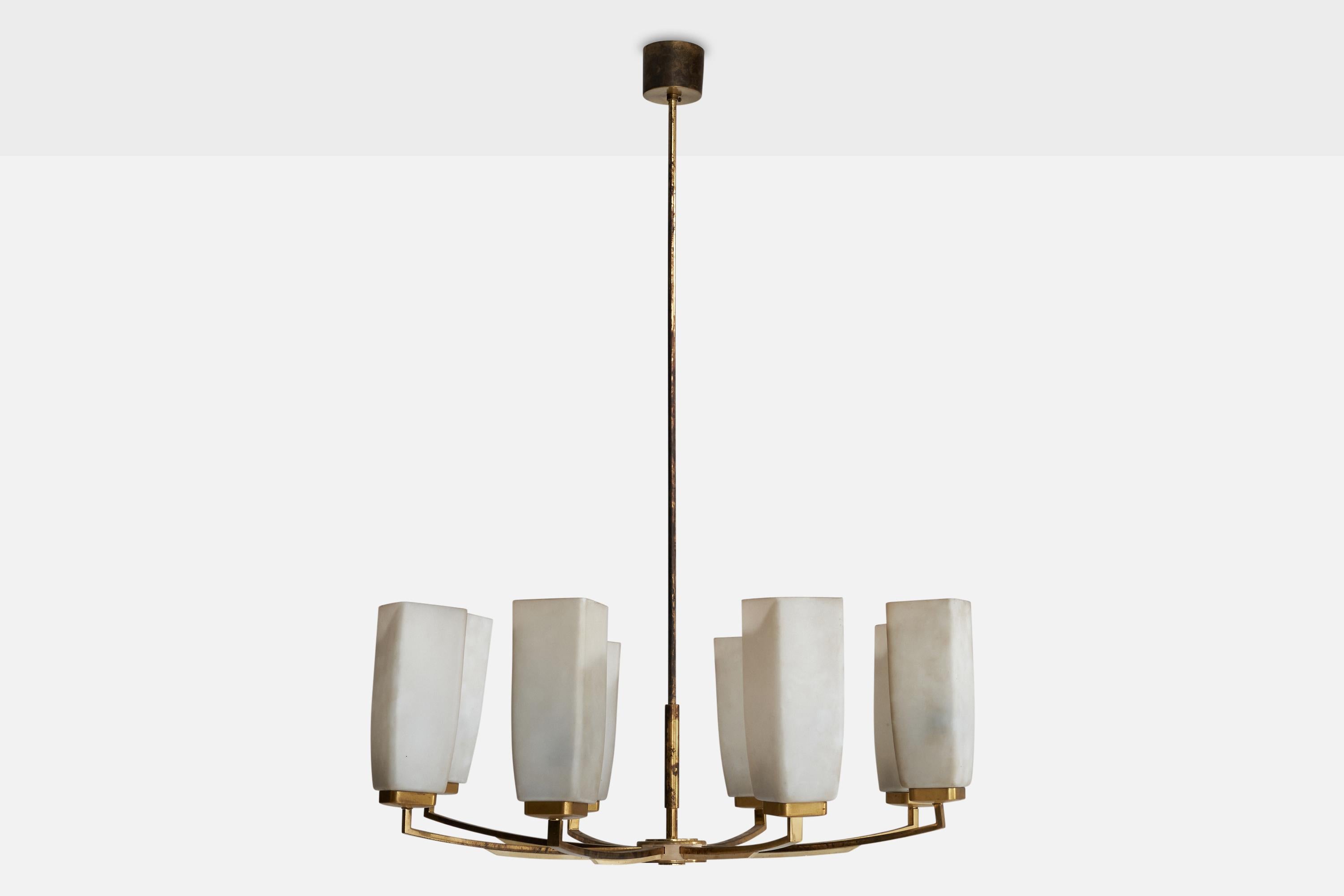 Kaiser-Leuchten, Chandelier, Brass, Glass, Germany, 1950s In Good Condition For Sale In High Point, NC