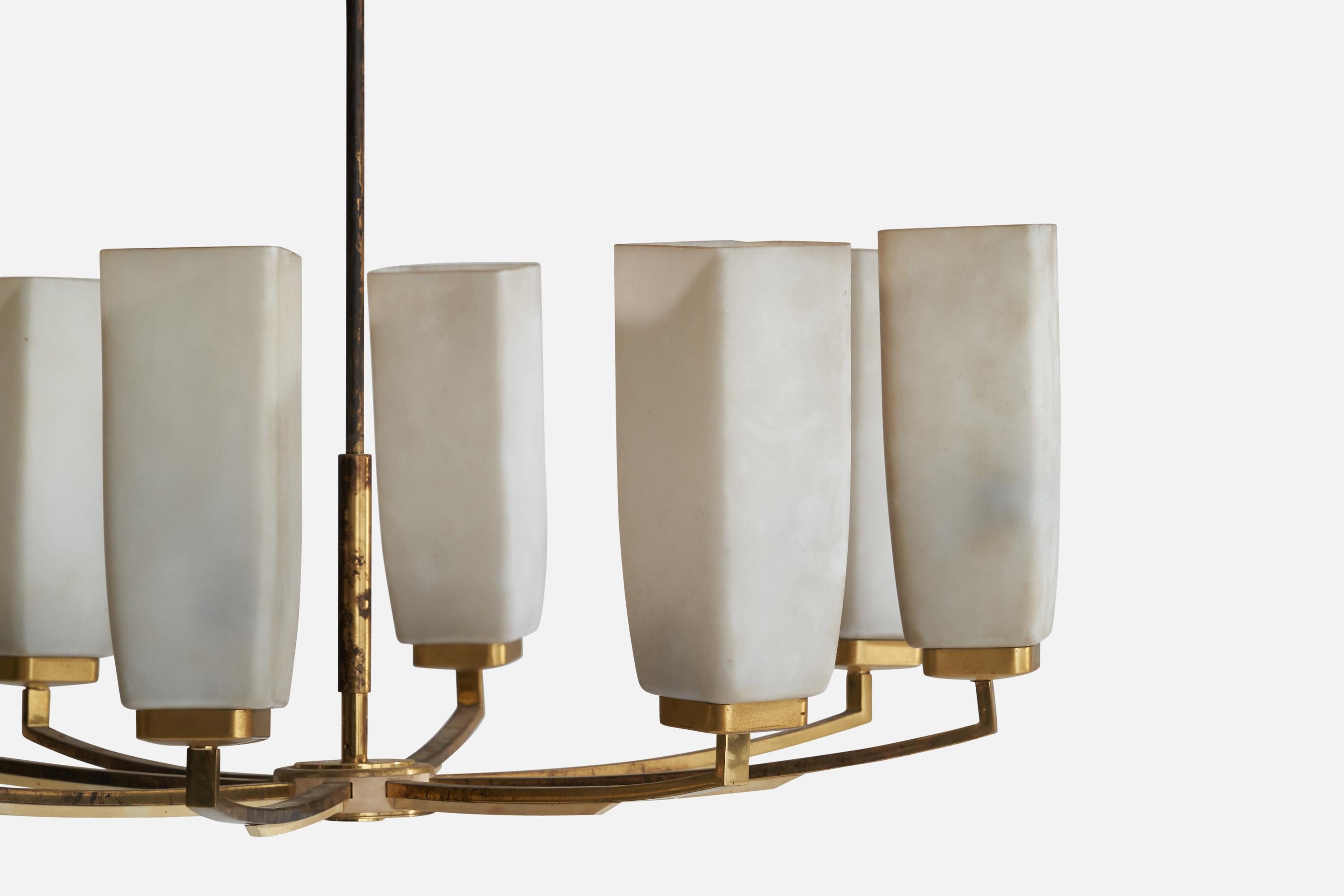 Kaiser-Leuchten, Chandelier, Brass, Glass, Germany, 1950s For Sale 1