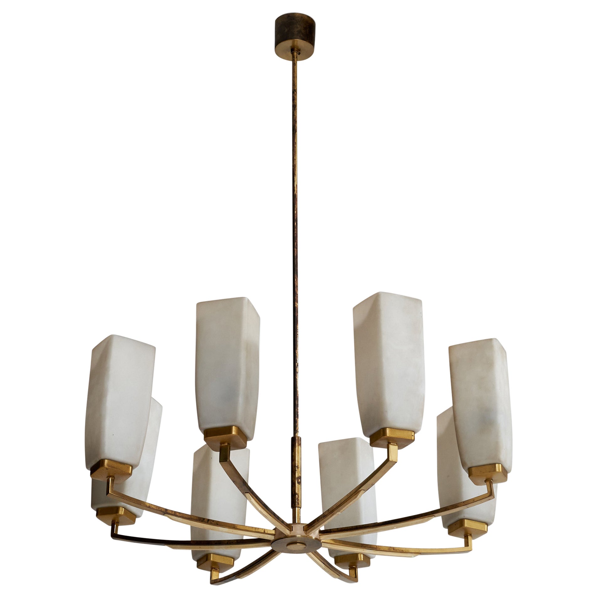 Kaiser Leuchten, lampadario, ottone, vetro, Germania, anni '50
