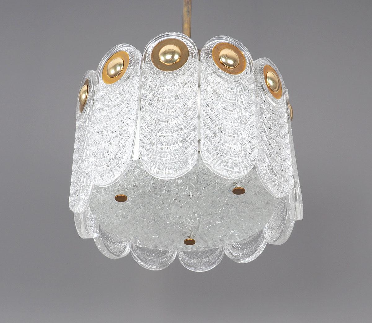 German Kaiser Leuchten Mid-Century Modern Crystal and Brass Hanging Lamp For Sale