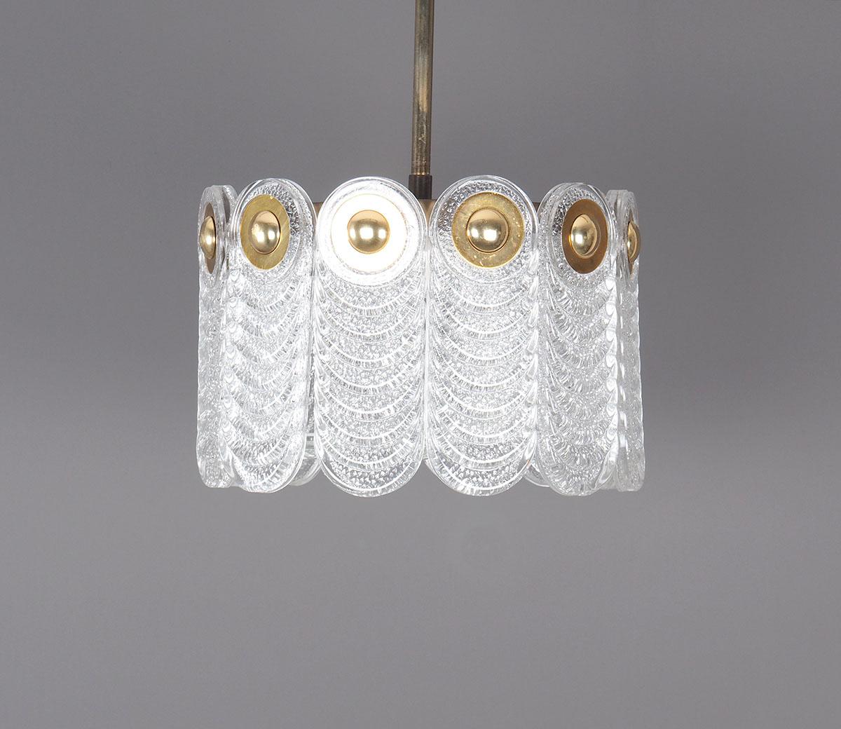 Kaiser Leuchten Mid-Century Modern Crystal and Brass Hanging Lamp For Sale 2
