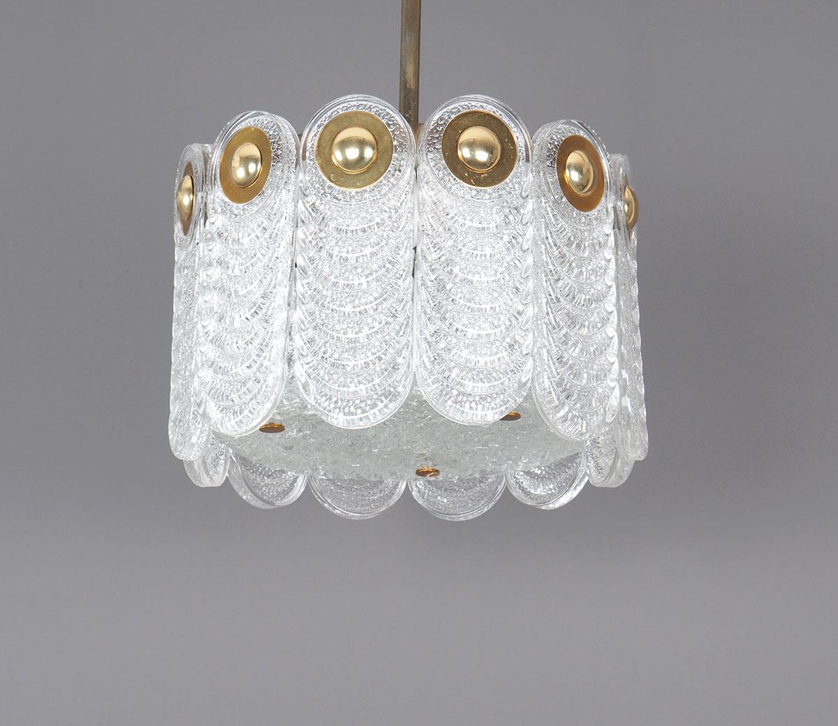 Kaiser Leuchten Mid-Century Modern Crystal and Brass Hanging Lamp For Sale 3