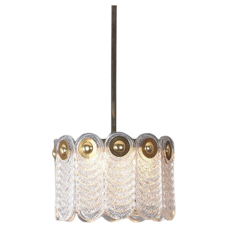 Kaiser Leuchten Mid-Century Modern Crystal and Brass Hanging Lamp For Sale