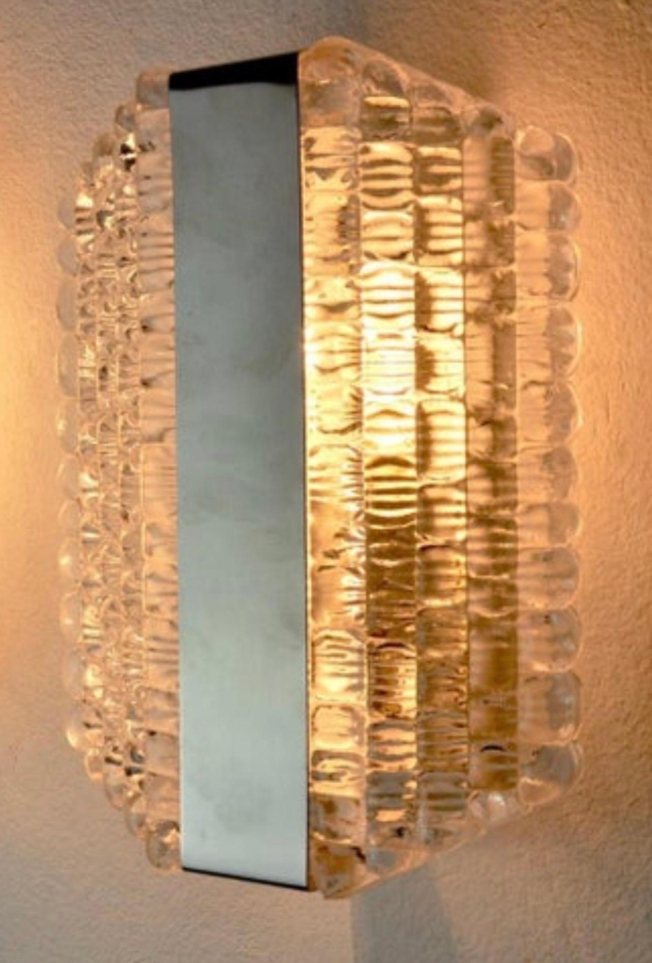 Kaiser Leuchten murano eis frost glas wandleuchten , 1970er im Angebot 1