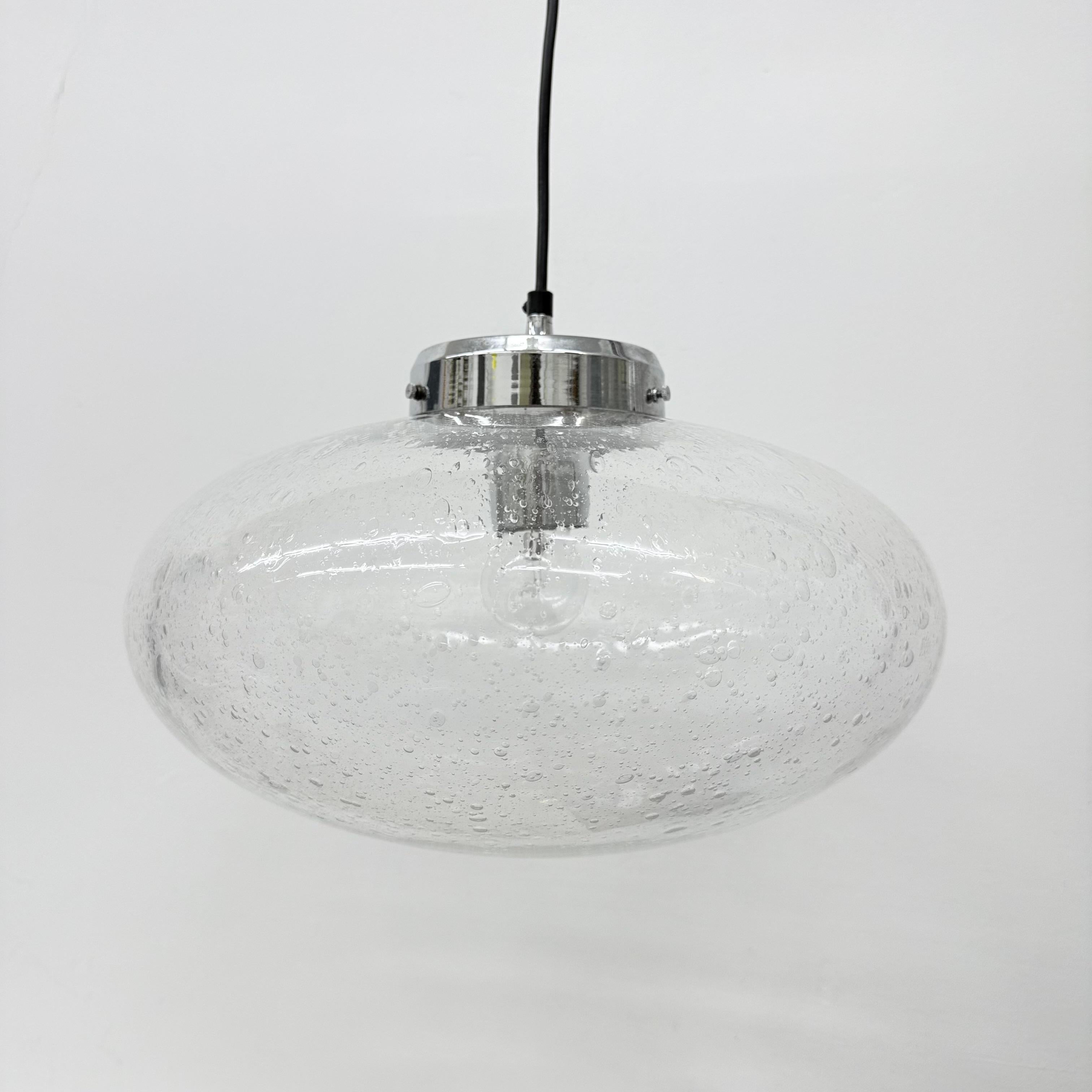 Metallo Lampada a sospensione Kaiser Leuchten , anni '70 vetro e cromo , anni '70 in vendita