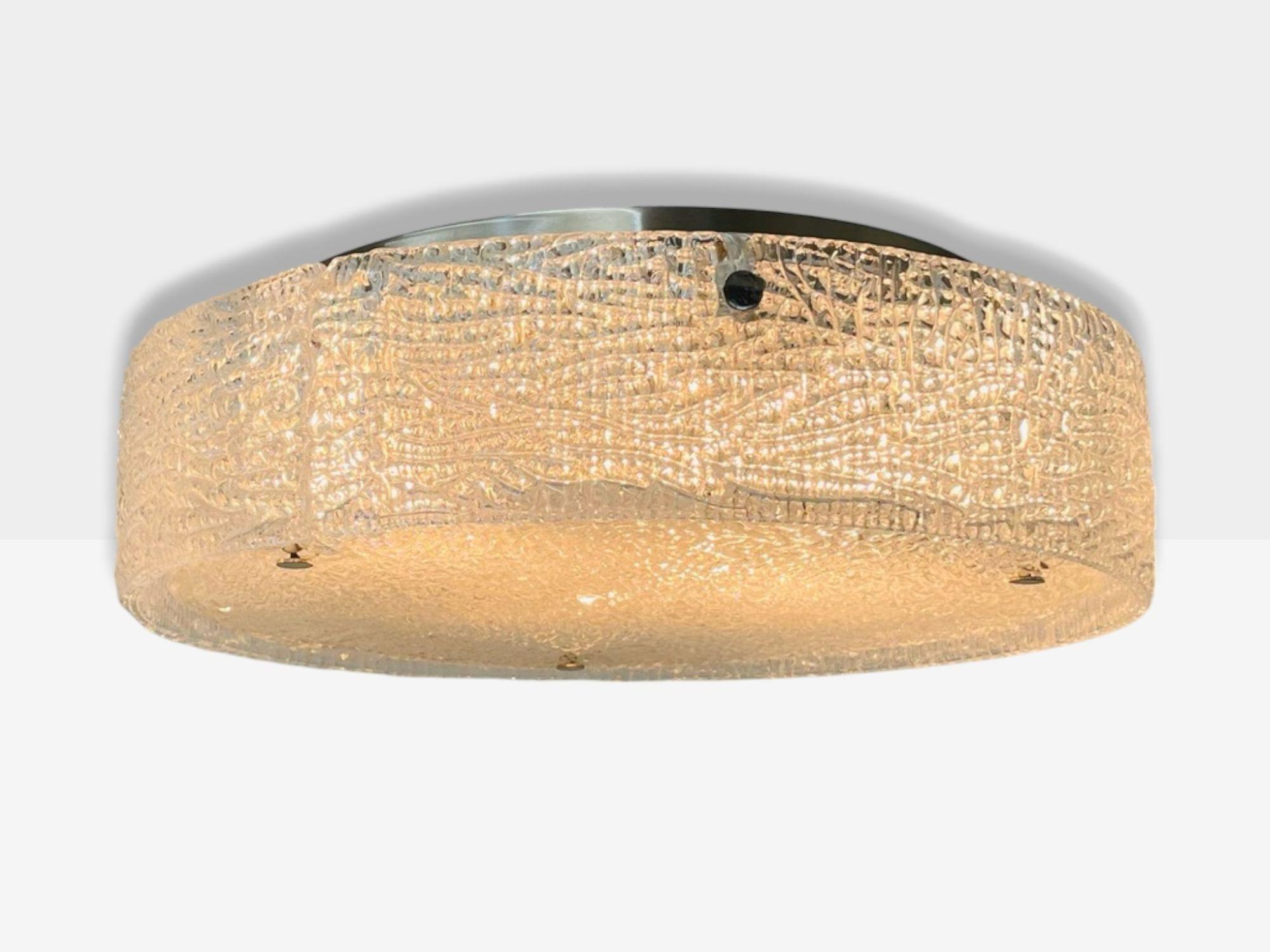Kaiser Leuchten, Slumped Glass, Steel, Flushmount, Germany, 1960s im Zustand „Gut“ im Angebot in Manhasset, NY