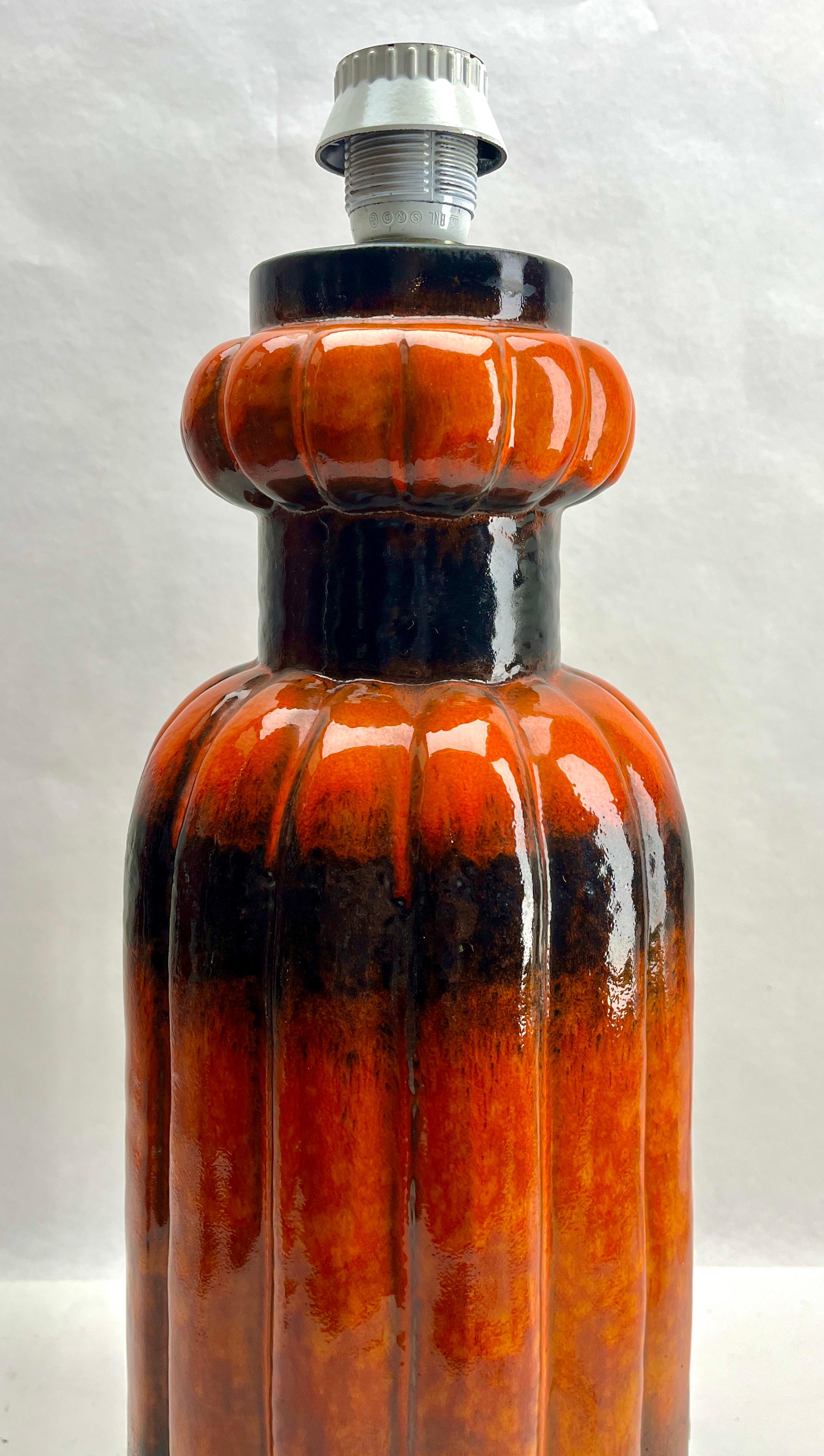 Kaiser Leuchten Vintage Fat Lava Floor Lamp Orange and Black Drip-Glazes  For Sale 2