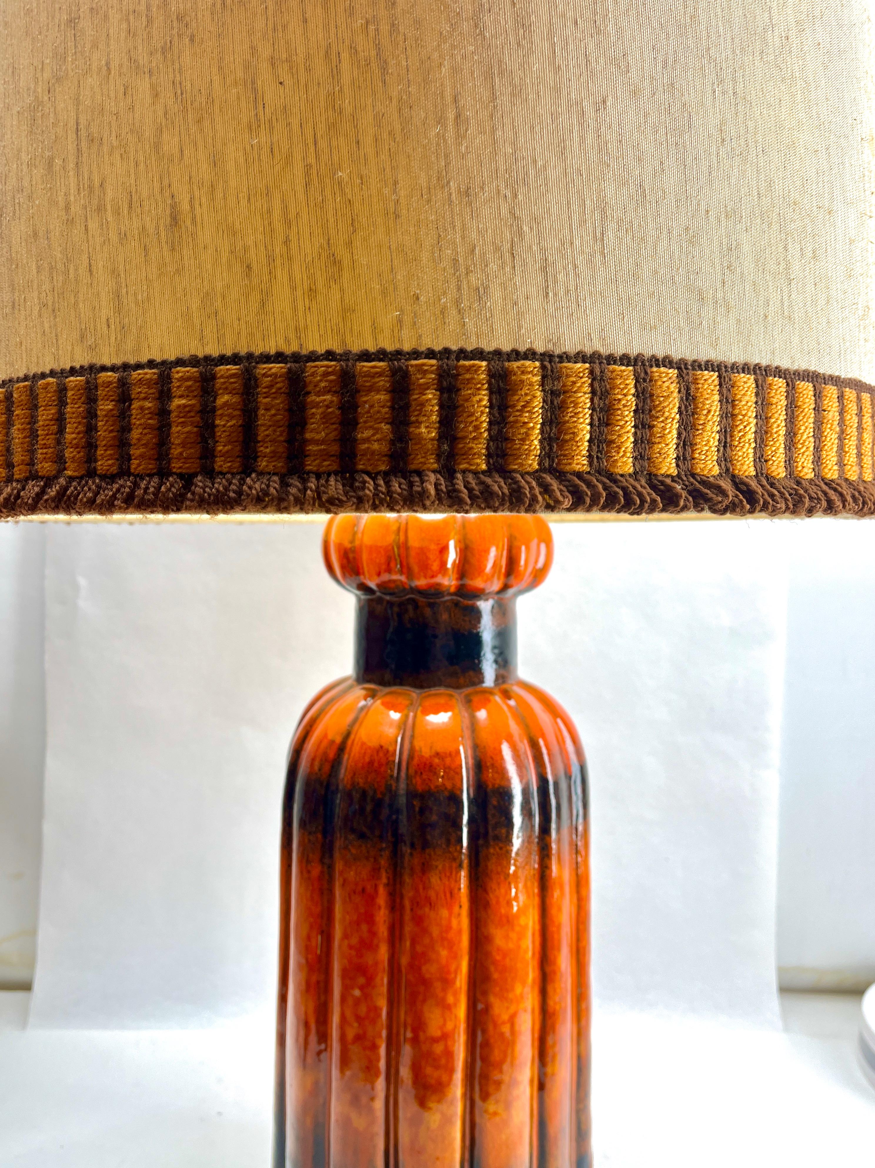 Mid-Century Modern Kaiser Leuchten Vintage Fat Lava Floor Lamp Orange and Black Drip-Glazes  For Sale