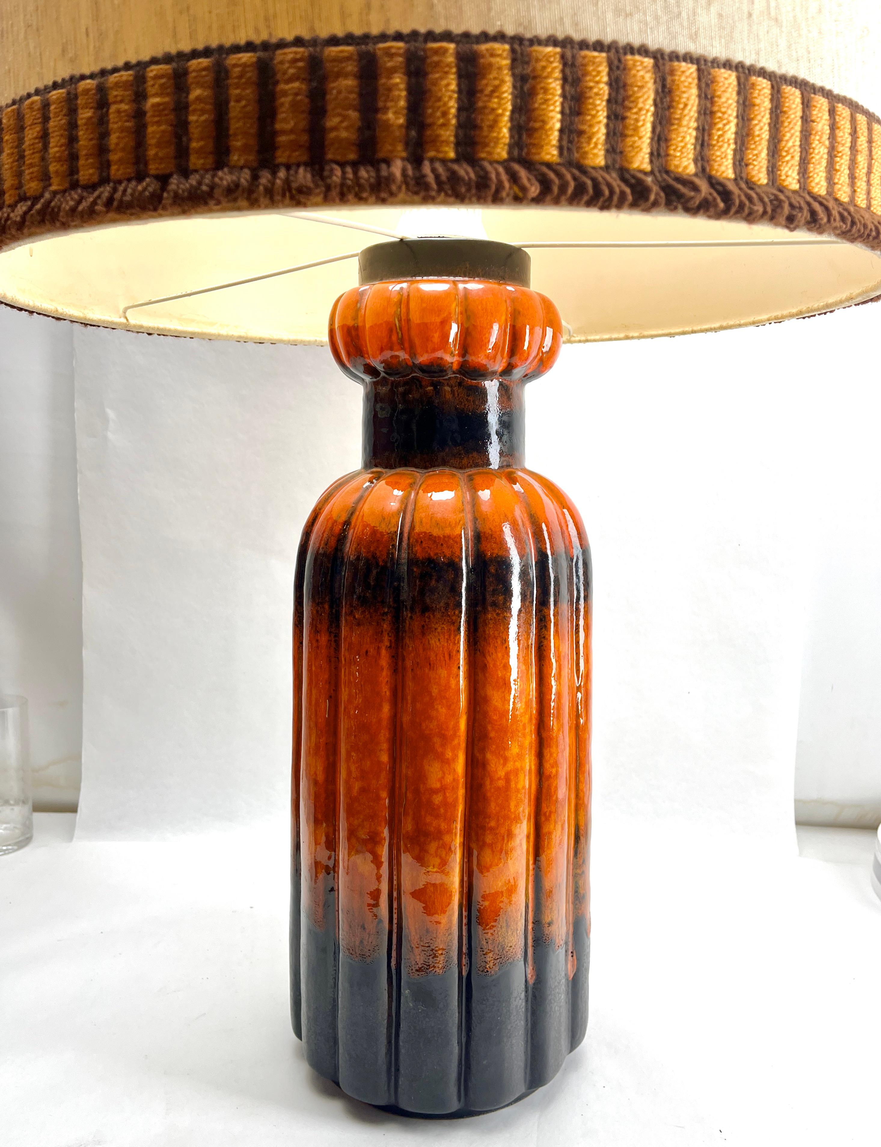 German Kaiser Leuchten Vintage Fat Lava Floor Lamp Orange and Black Drip-Glazes  For Sale