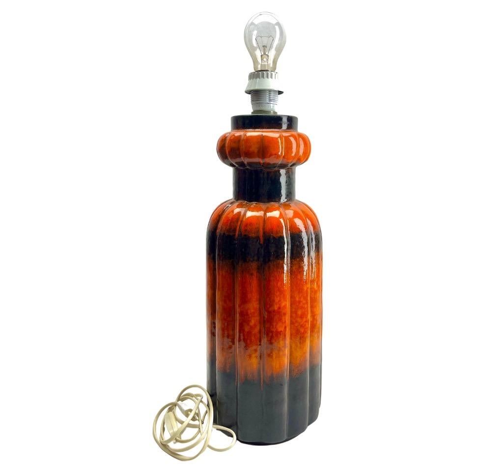 Glazed Kaiser Leuchten Vintage Fat Lava Floor Lamp Orange and Black Drip-Glazes  For Sale