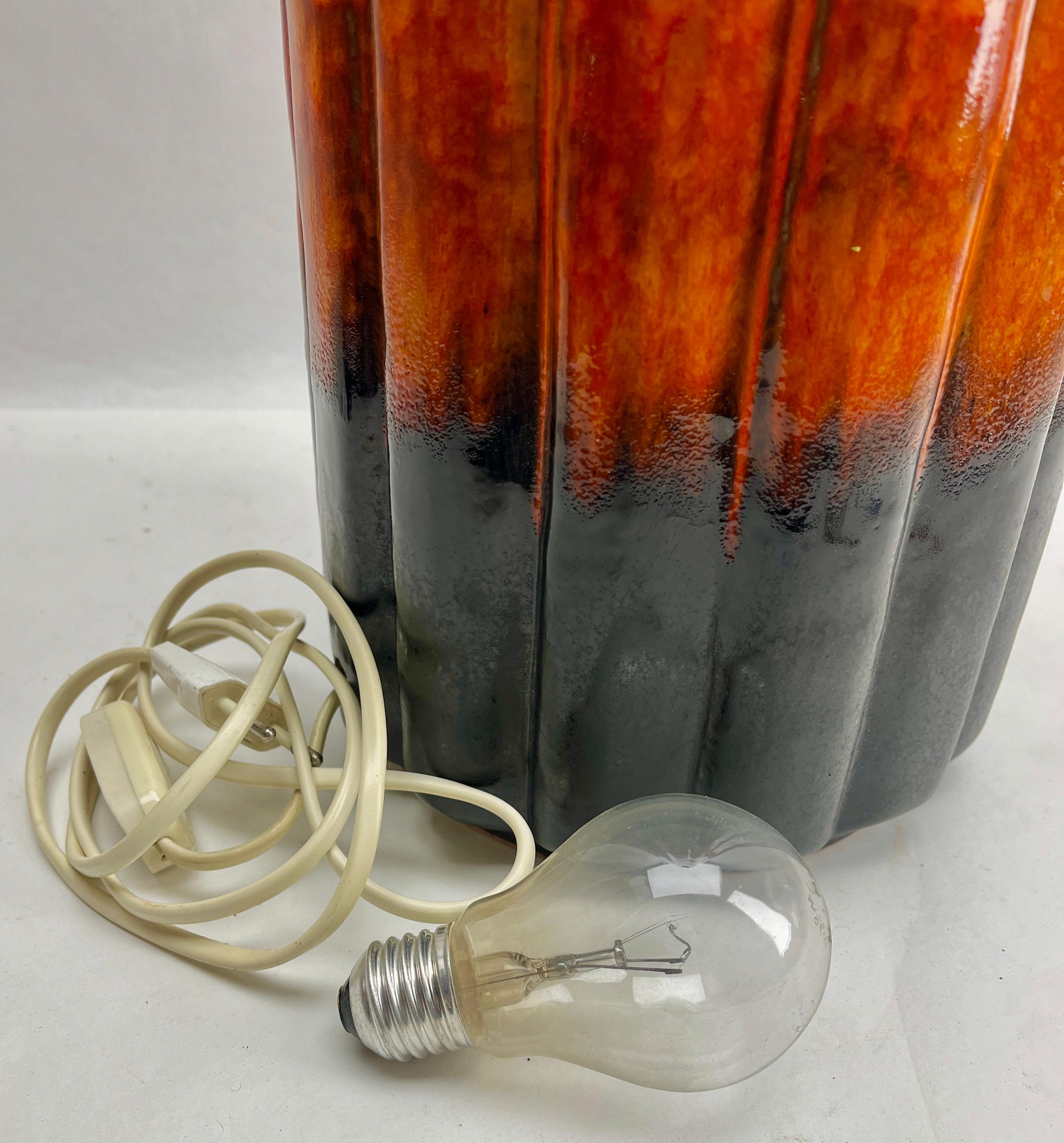 Ceramic Kaiser Leuchten Vintage Fat Lava Floor Lamp Orange and Black Drip-Glazes  For Sale