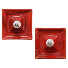 Kaiser Leuchten Vintage Wall Lights, Red Ceramics, Germany, 1970