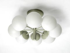 Kaiser Metal Ceiling Lamp with 6 Opaline Glasses, 1960s, Space Age Atomic Design