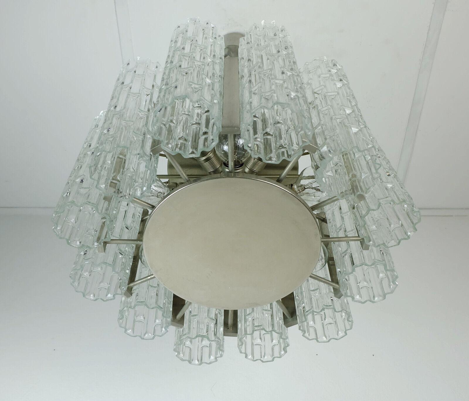 kaiser mid century CHANDELIER chrome hanging light with 12 glass tubes For Sale 3