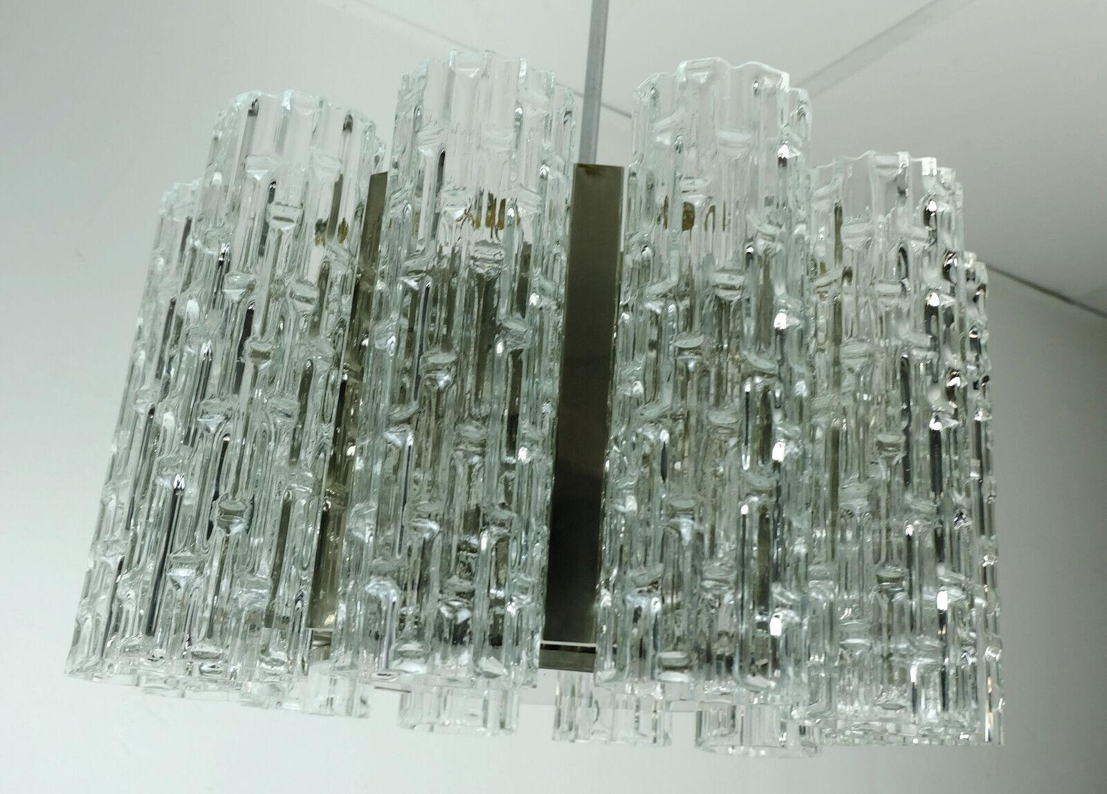 Mid-Century Modern kaiser mid century CHANDELIER chrome hanging light with 12 glass tubes For Sale