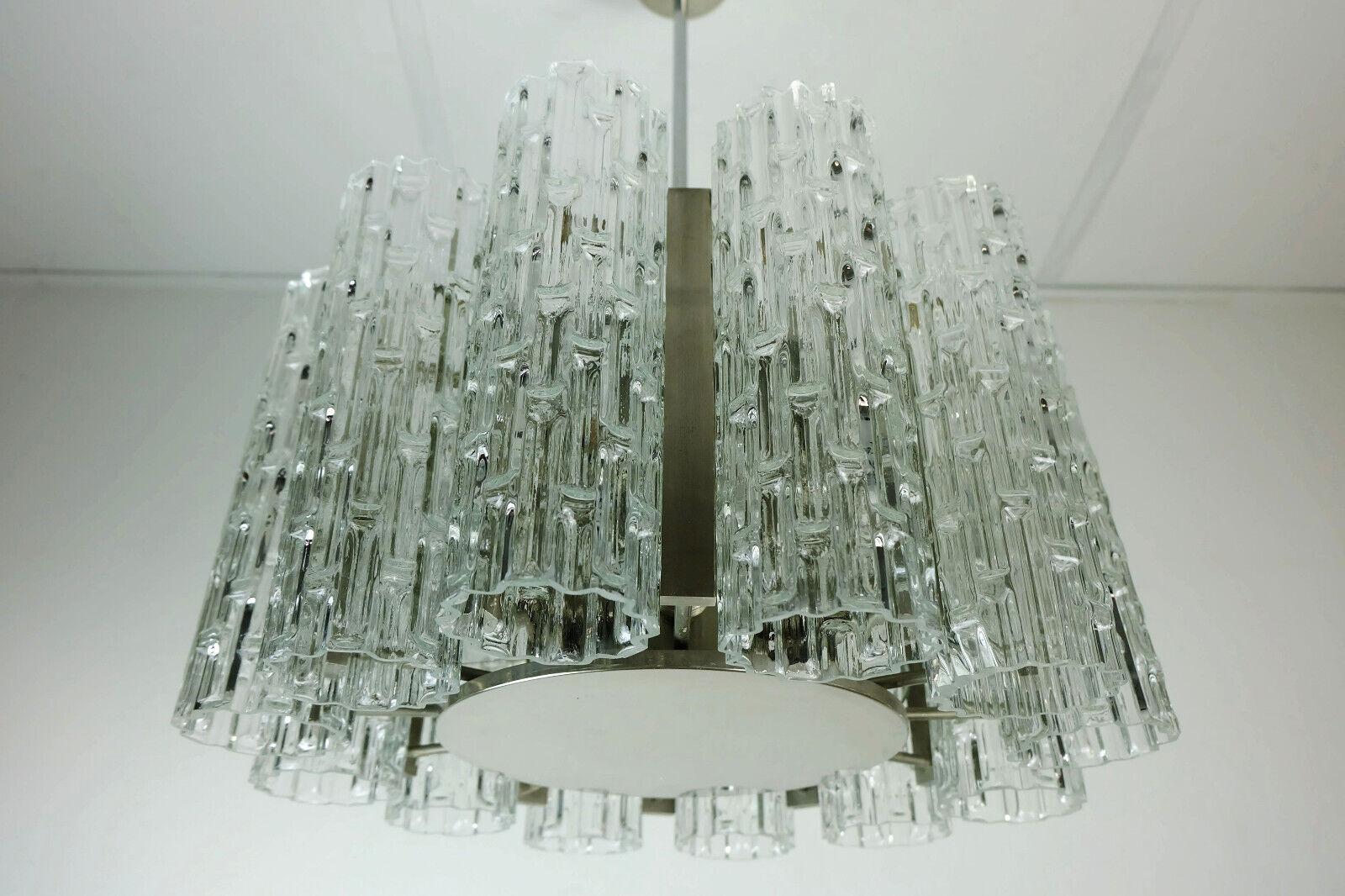Metal kaiser mid century CHANDELIER chrome hanging light with 12 glass tubes For Sale