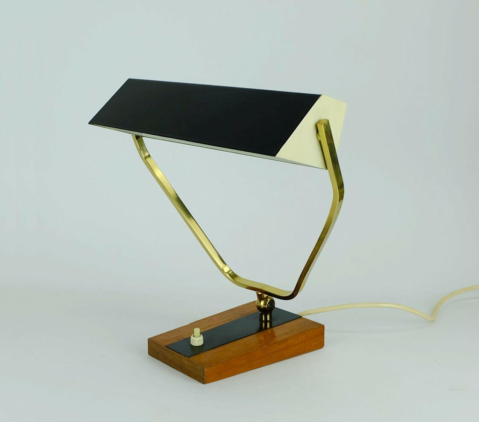 Kaiser Midcentury Desk Lamp Table Lamp Metal Brass Teak Wood, 1960s For Sale 6