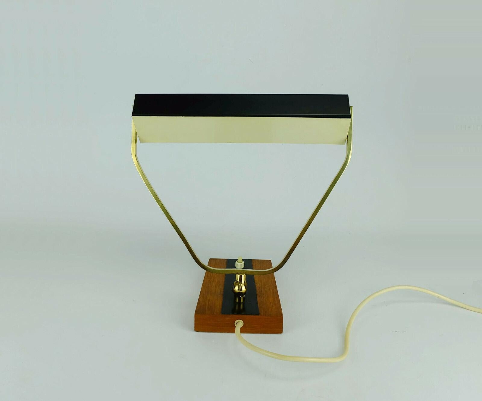 Kaiser Midcentury Desk Lamp Table Lamp Metal Brass Teak Wood, 1960s For Sale 1