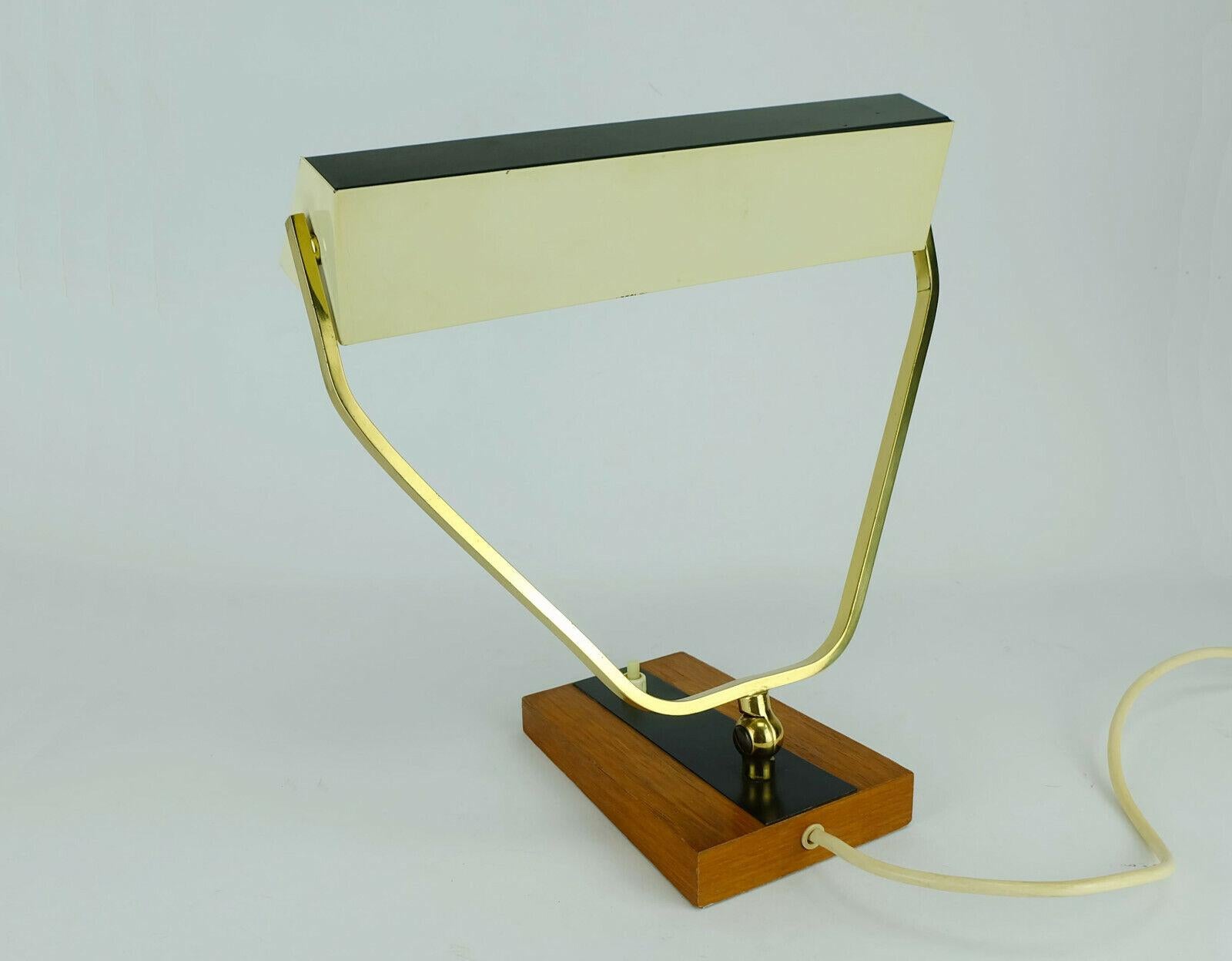 Kaiser Midcentury Desk Lamp Table Lamp Metal Brass Teak Wood, 1960s For Sale 3