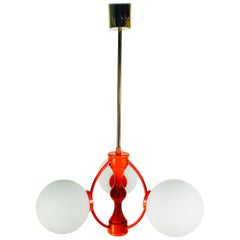 Kaiser Mid Century Red 3-Arm Space Age Chandelier, 1960s, Germany