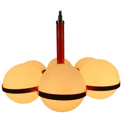 Kaiser Midcentury Red 5-Arm Space Age Chandelier, 1960s, Germany