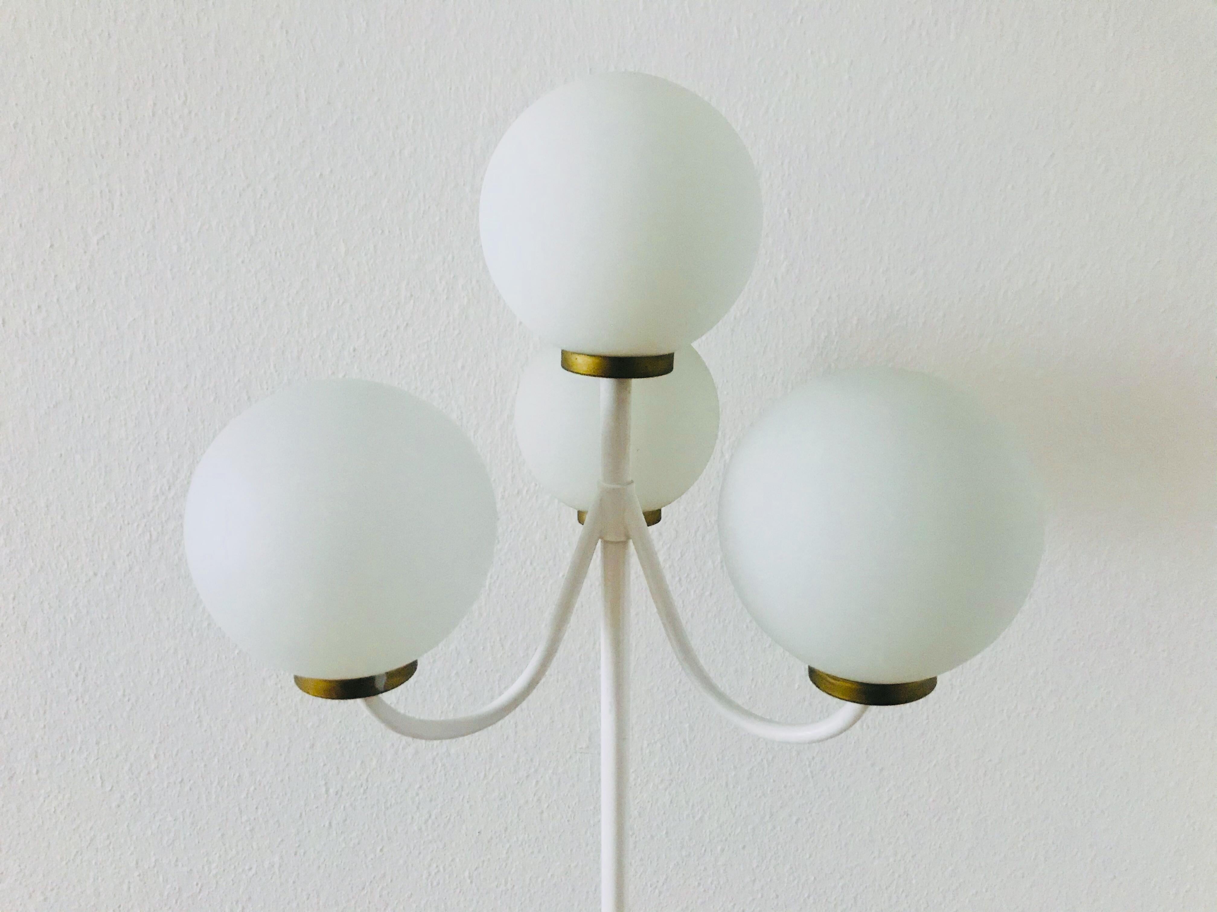 Kaiser Midcentury Brass and White 4-Arm Space Age Floor Lamp, 1960s, Germany In Good Condition For Sale In Hagenbach, DE