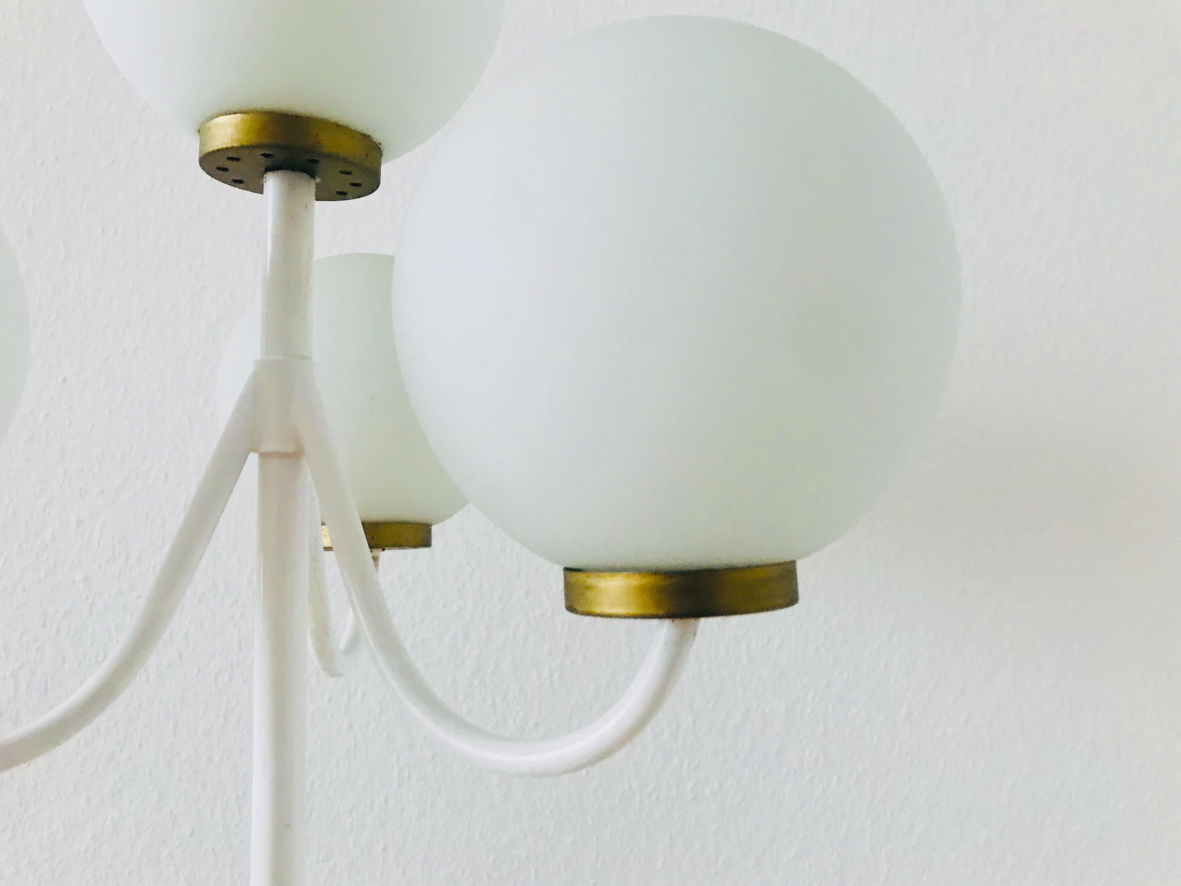 Mid-20th Century Kaiser Midcentury Brass and White 4-Arm Space Age Floor Lamp, 1960s, Germany For Sale