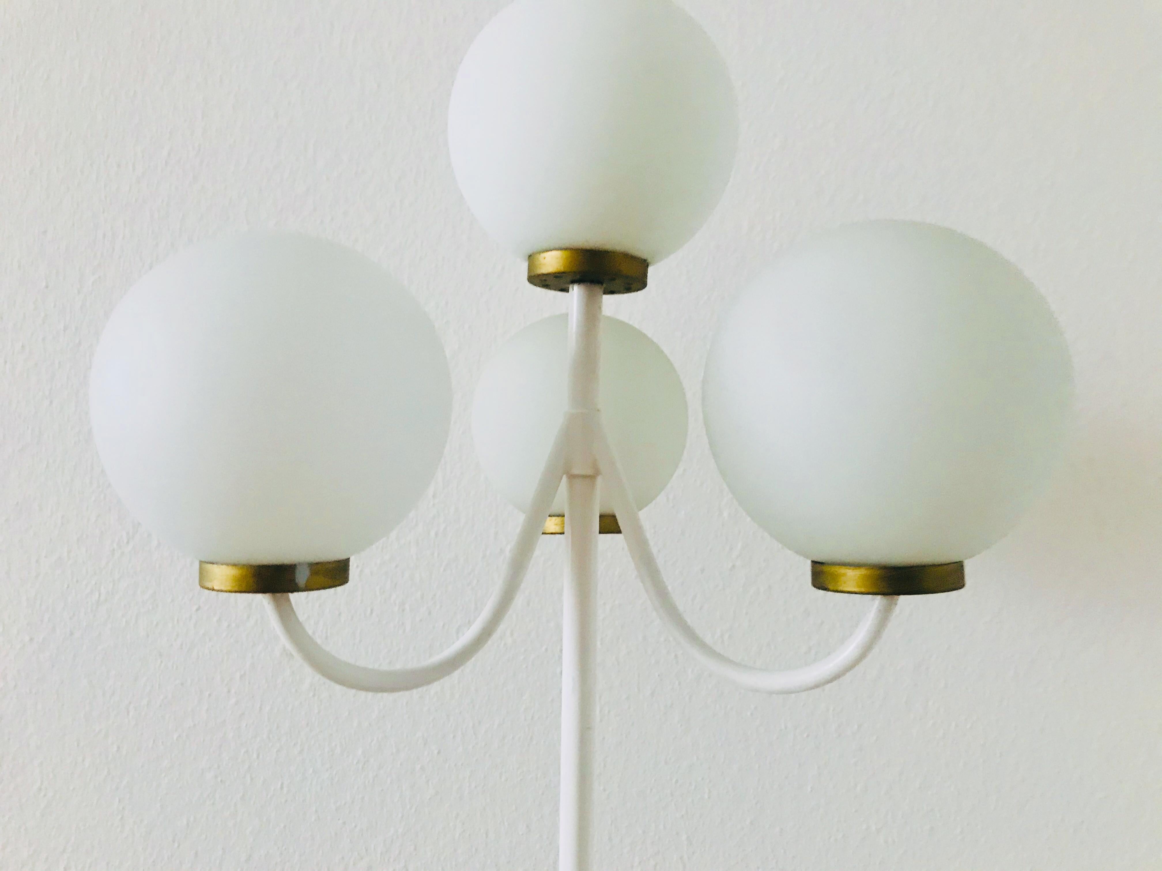 Kaiser Midcentury Brass and White 4-Arm Space Age Floor Lamp, 1960s, Germany For Sale 1