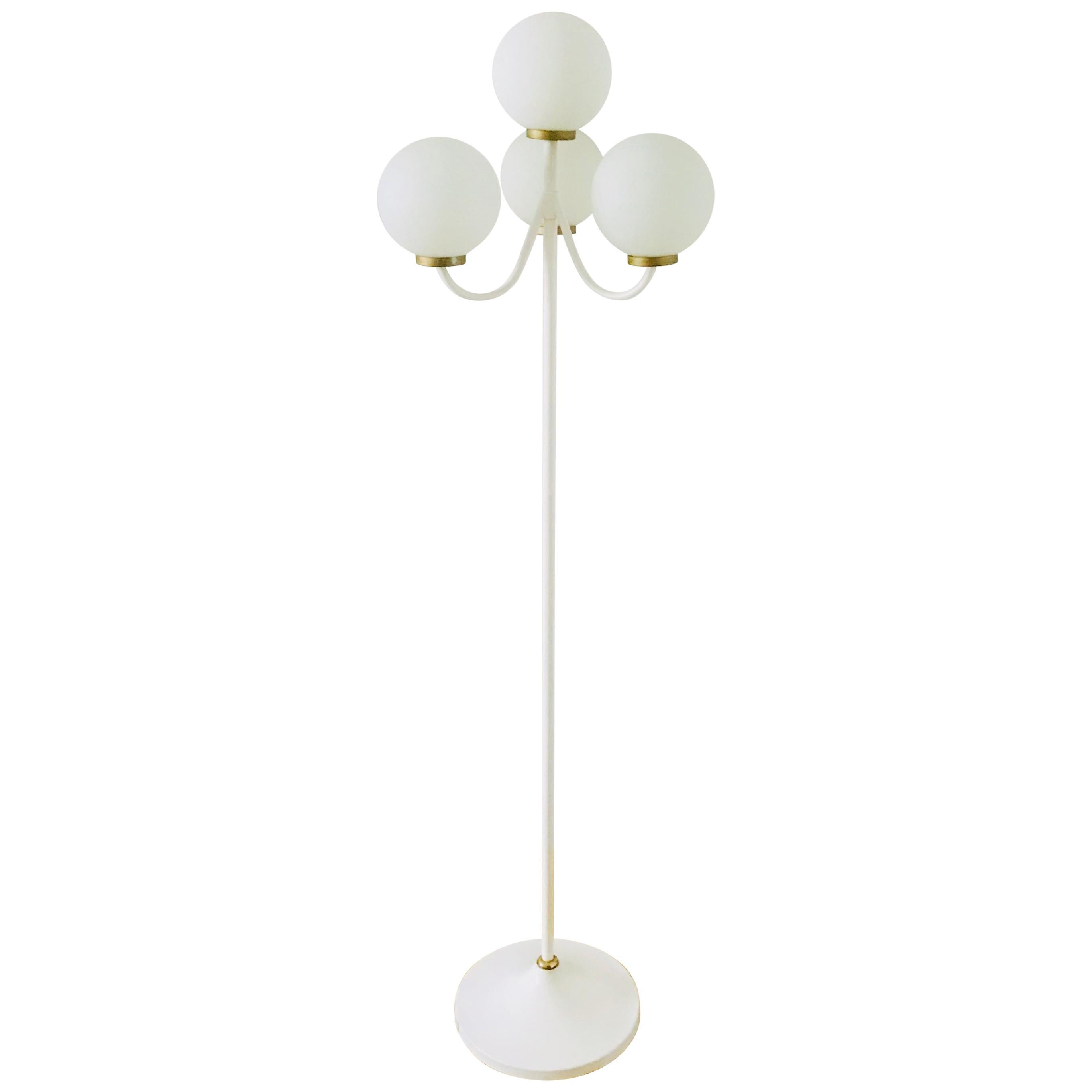 Kaiser Midcentury Brass and White 4-Arm Space Age Floor Lamp, 1960s, Germany For Sale