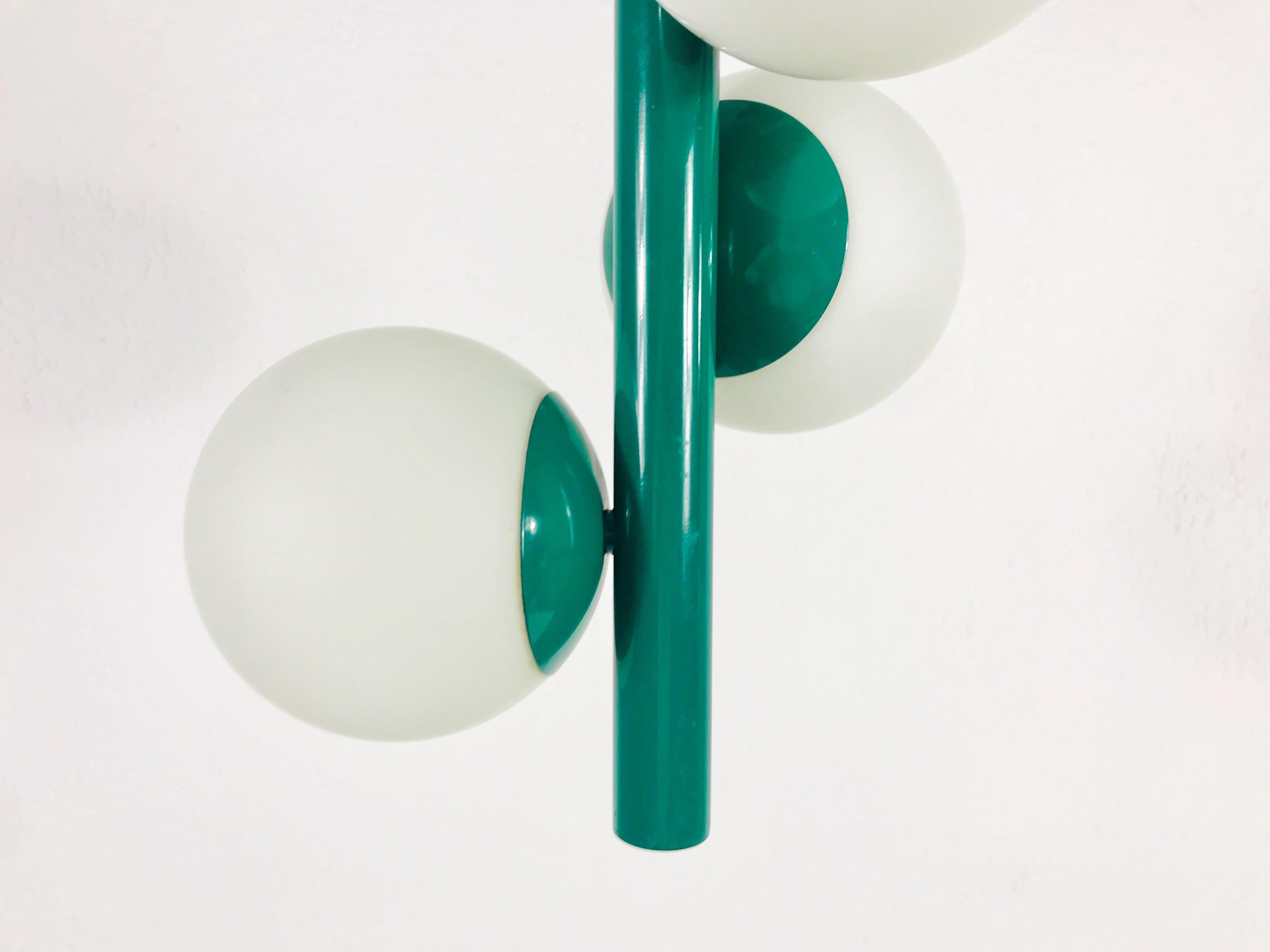 Metal Kaiser Midcentury Green 3-Arm Space Age Chandelier, 1960s, Germany