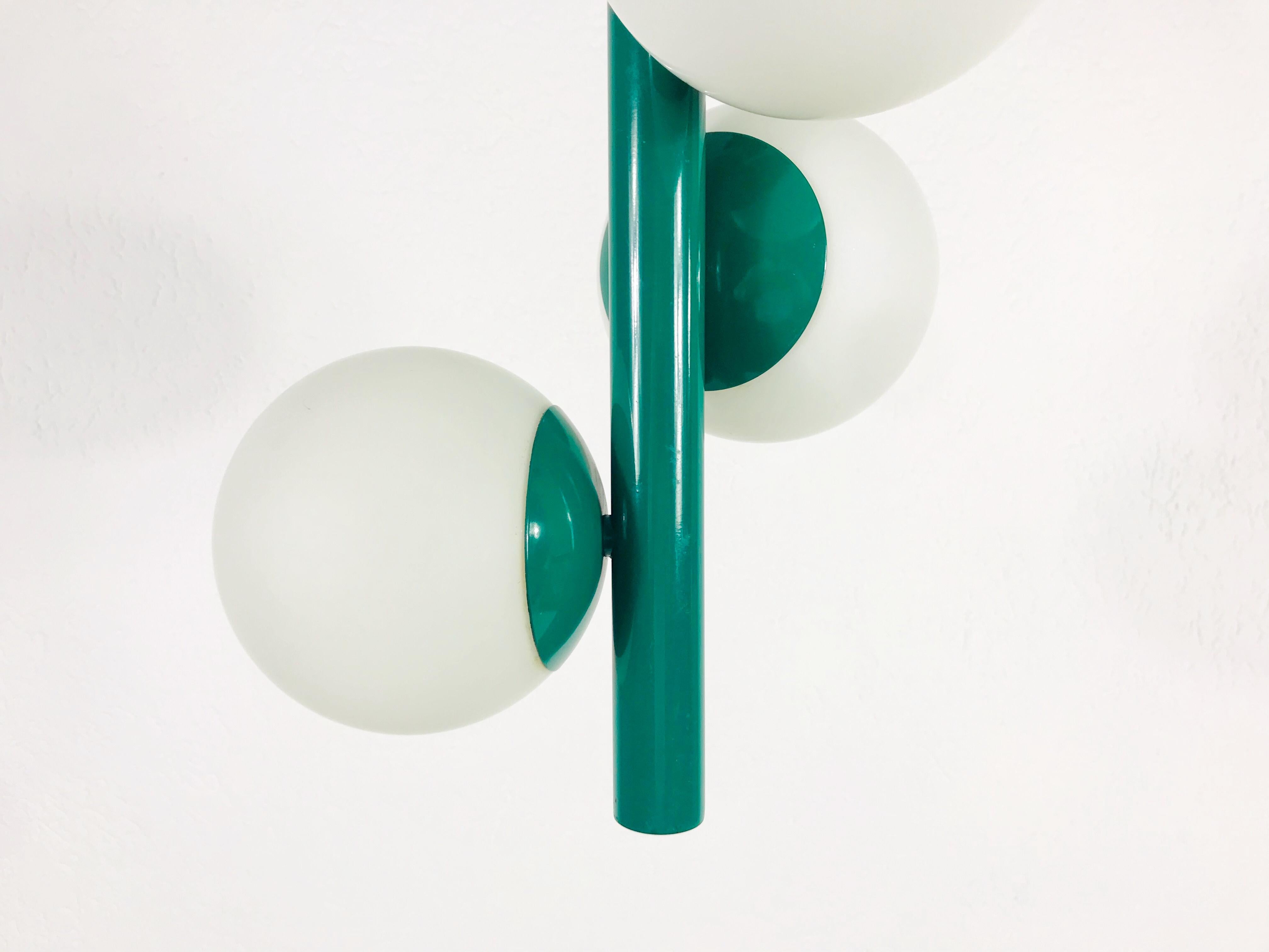 Kaiser Midcentury Green 3-Arm Space Age Chandelier, 1960s, Germany 1
