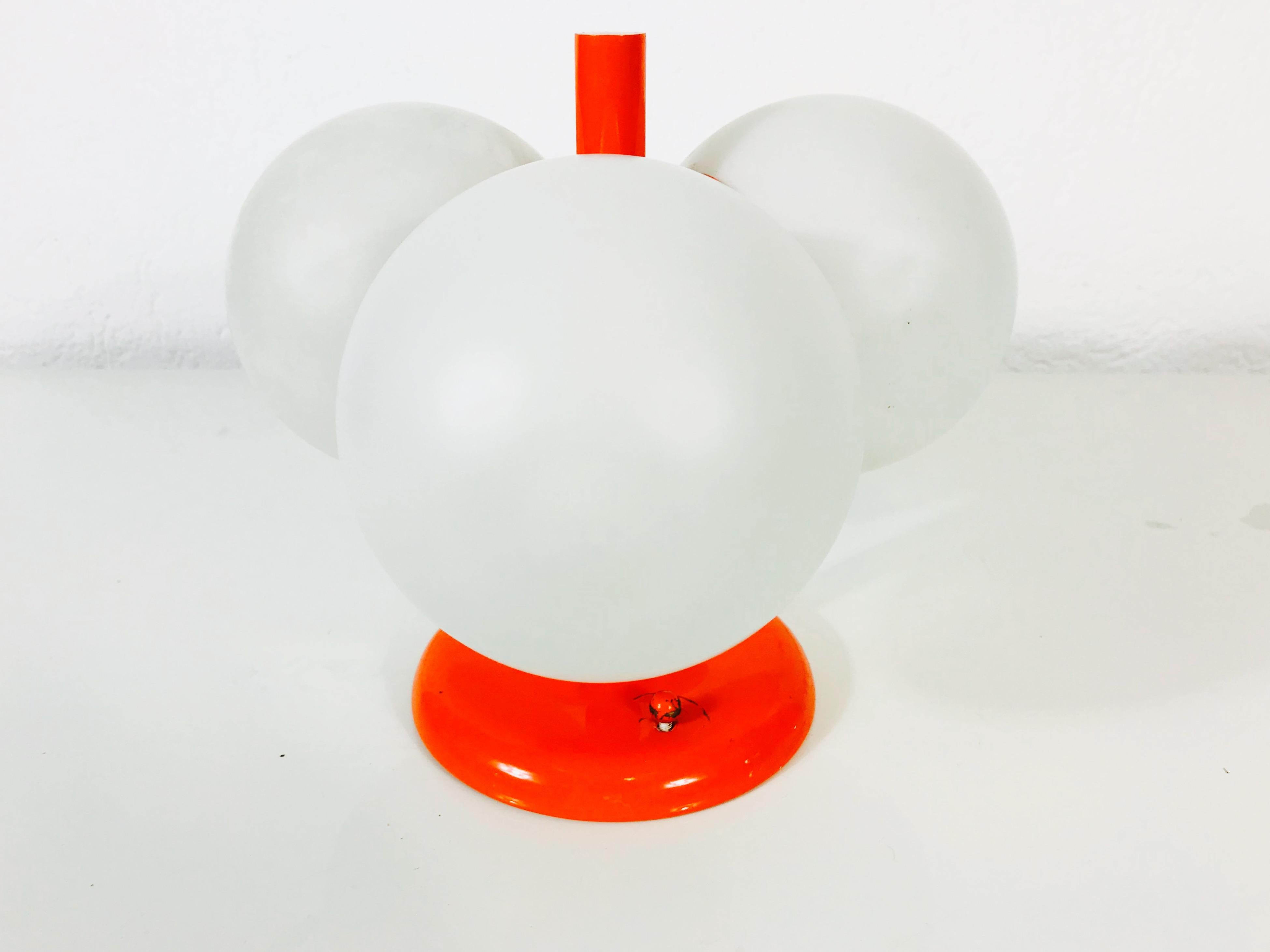 Metal Kaiser Midcentury Red 3-Arm Space Age Flush Mount, 1960s, Germany