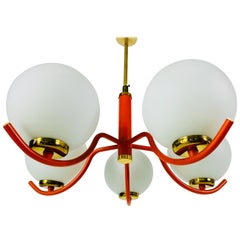 Kaiser Midcentury Red 5-Arm Space Age Chandelier, 1960s, Germany