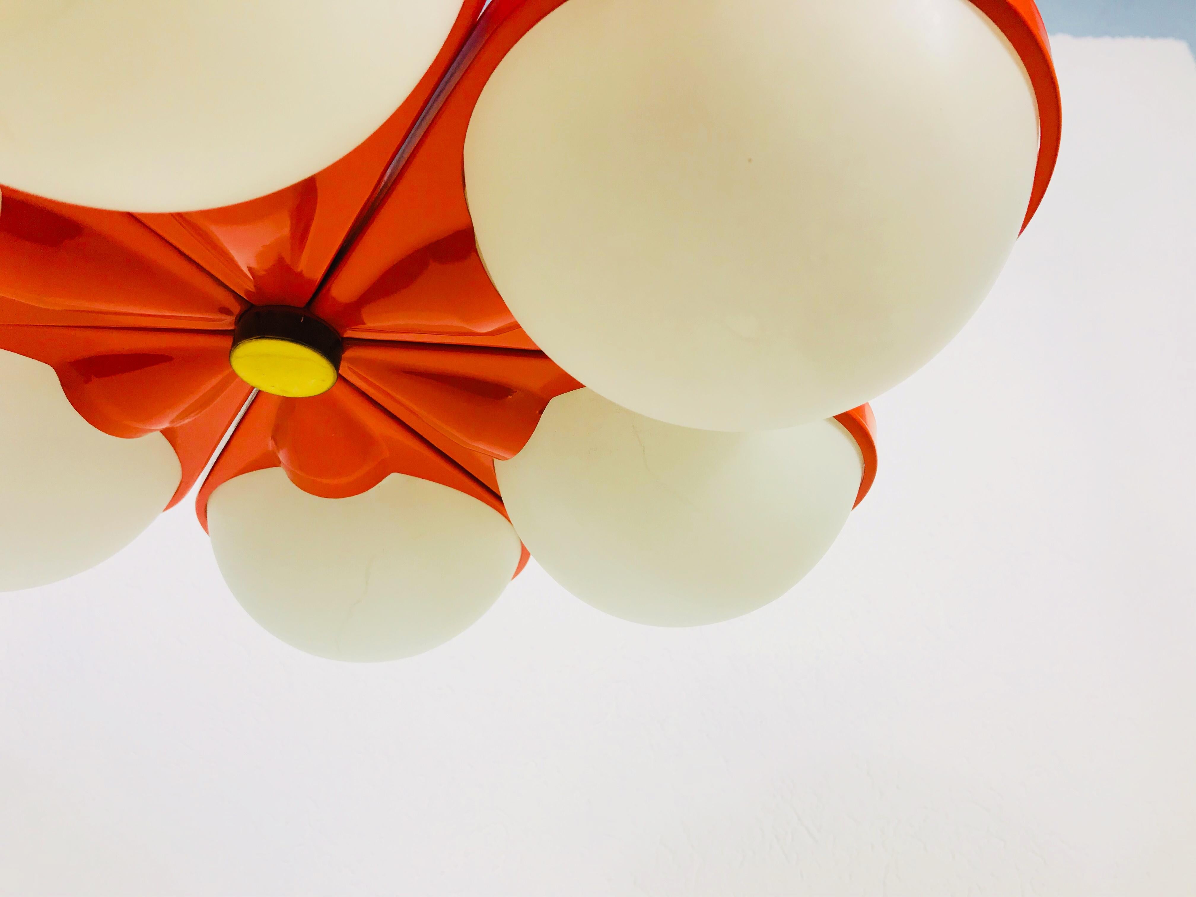 Kaiser Midcentury Red 6-Arm Space Age Chandelier, 1960s, Germany 6