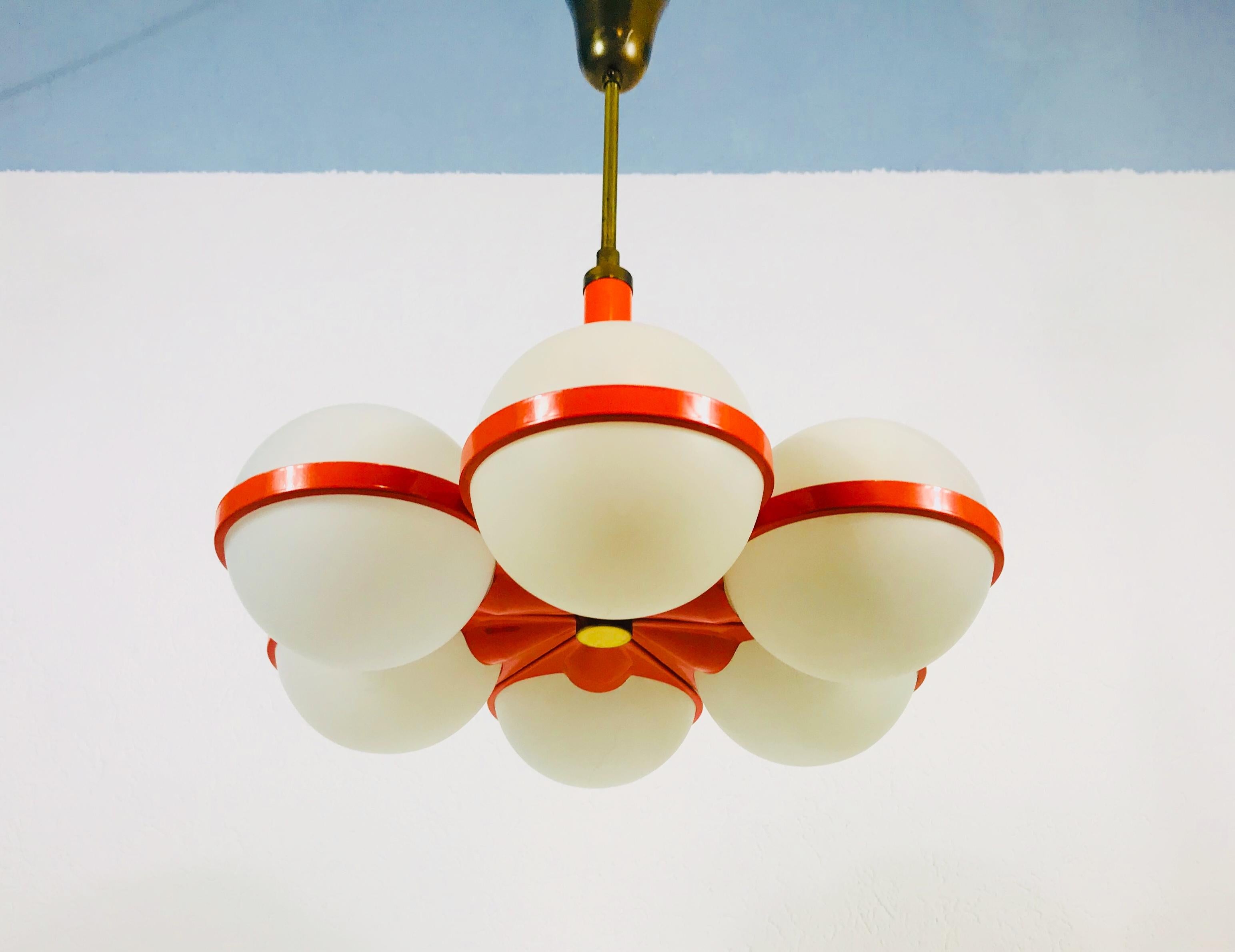 Kaiser Midcentury Red 6-Arm Space Age Chandelier, 1960s, Germany 8