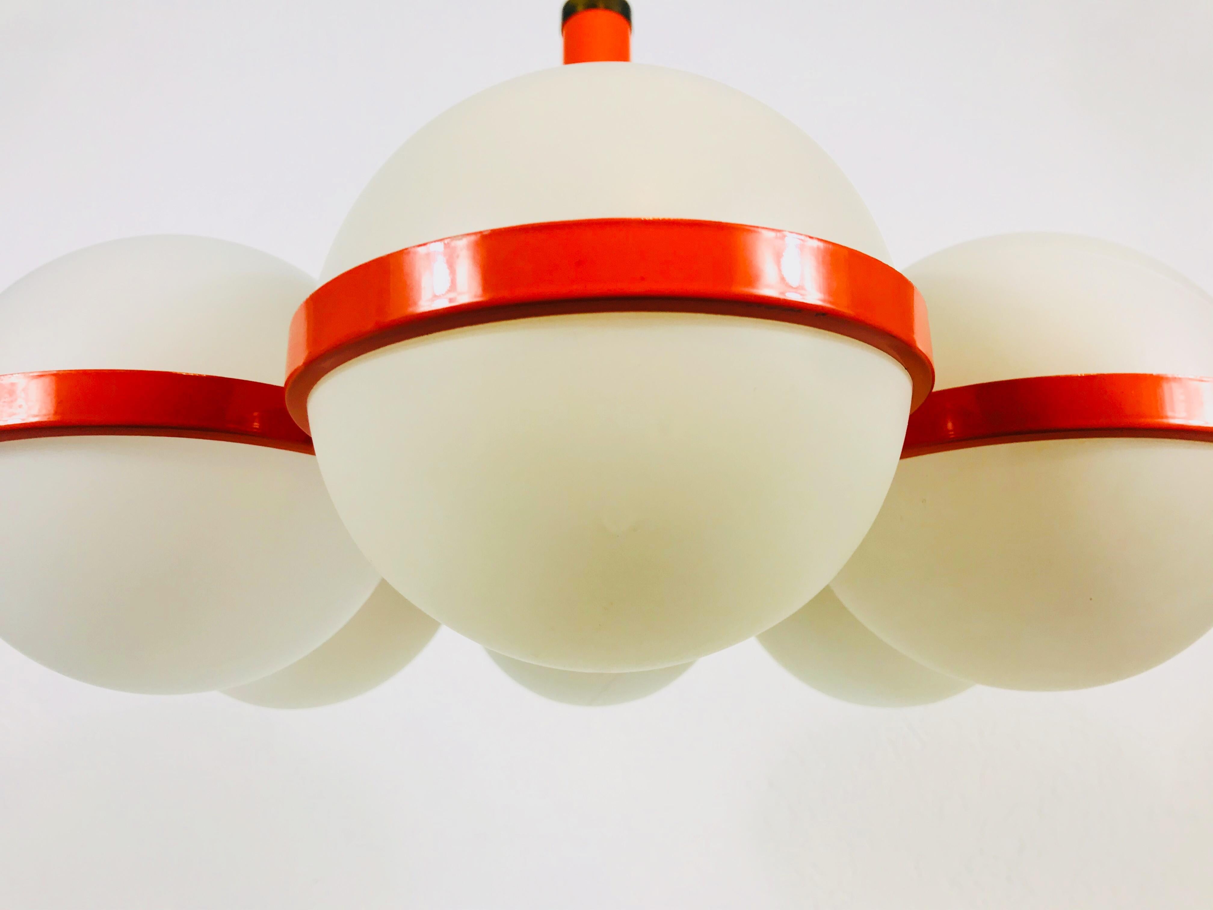Kaiser Midcentury Red 6-Arm Space Age Chandelier, 1960s, Germany 9