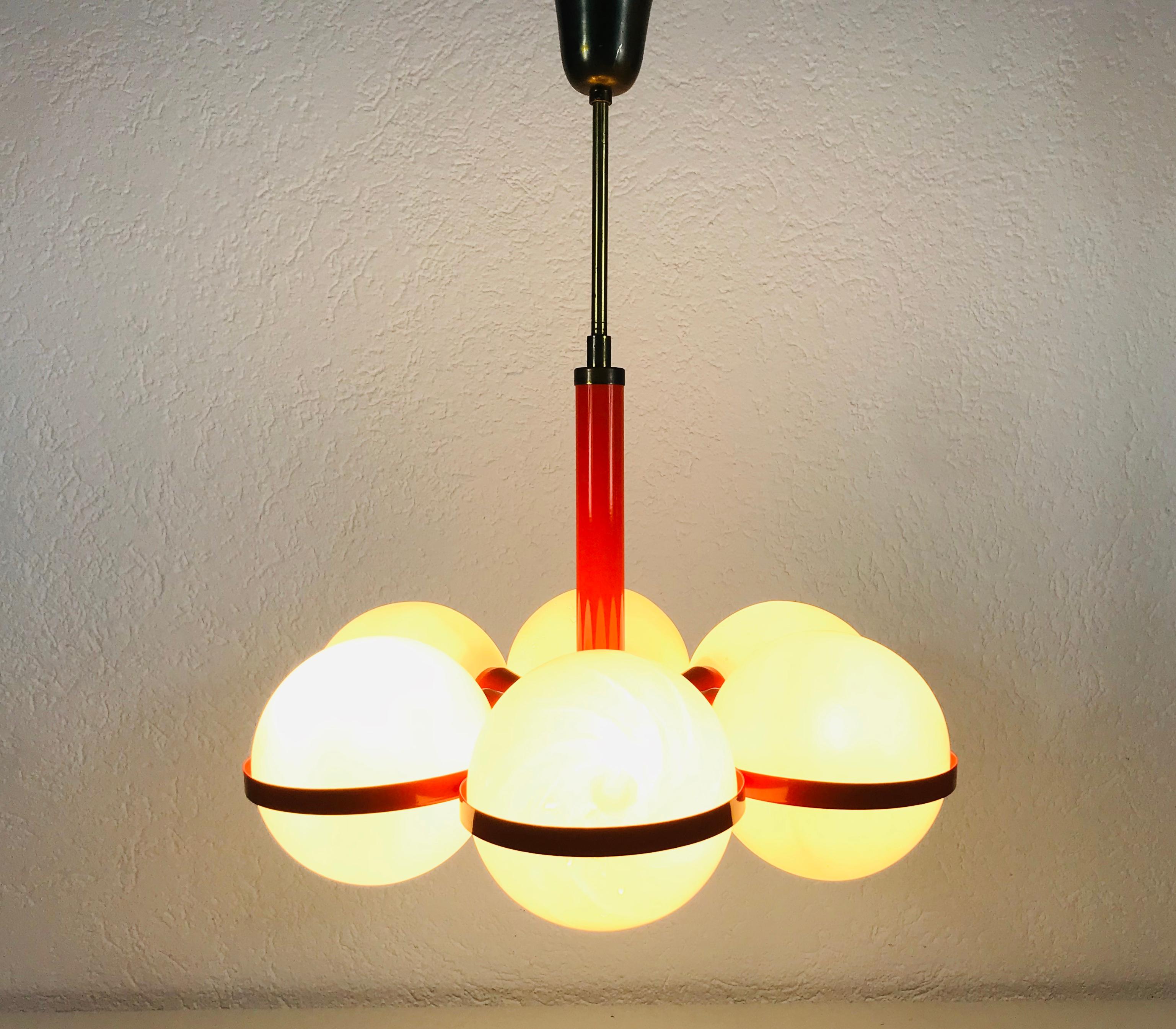 Kaiser Midcentury Red 6-Arm Space Age Chandelier, 1960s, Germany 11