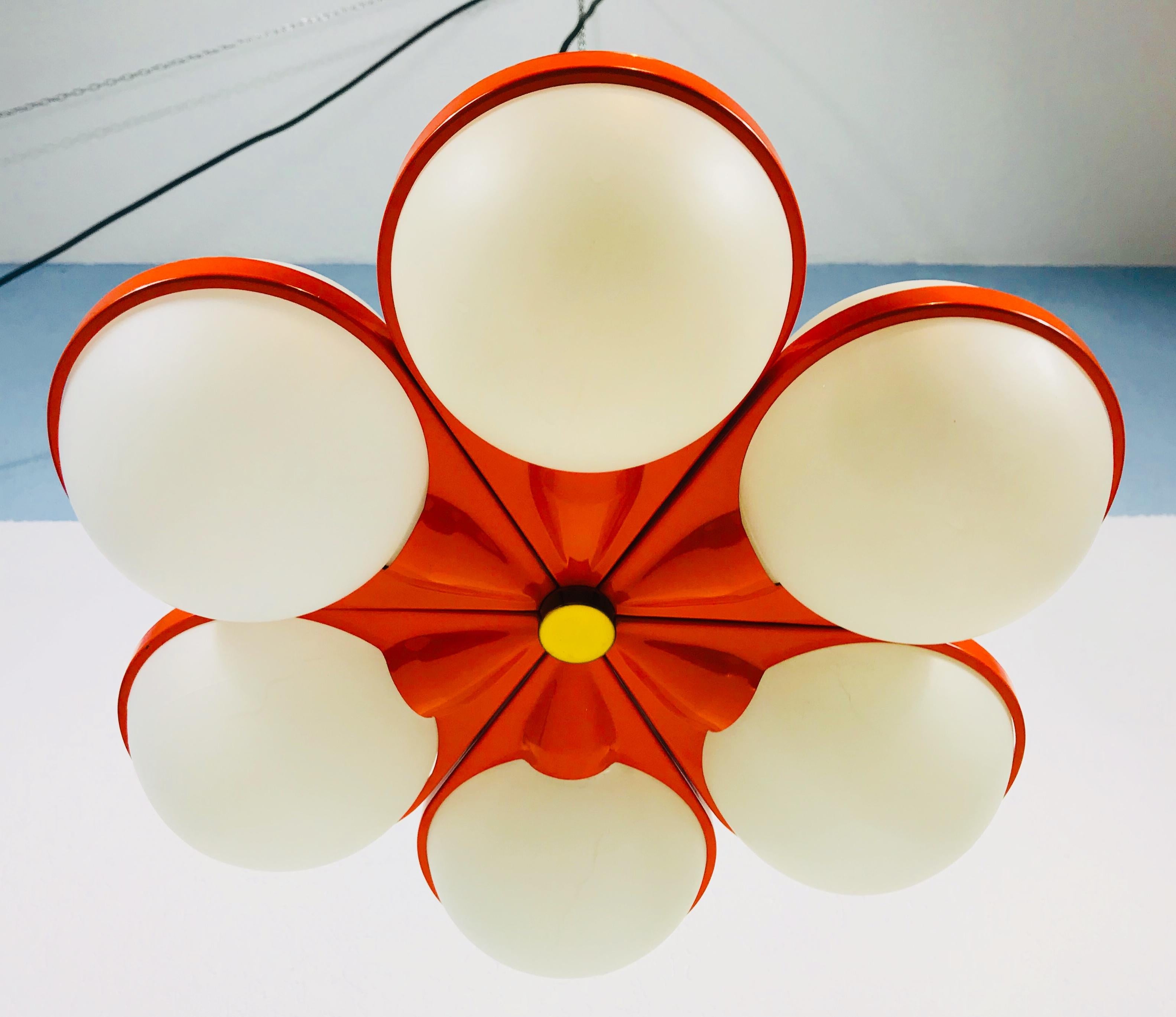 Mid-20th Century Kaiser Midcentury Red 6-Arm Space Age Chandelier, 1960s, Germany