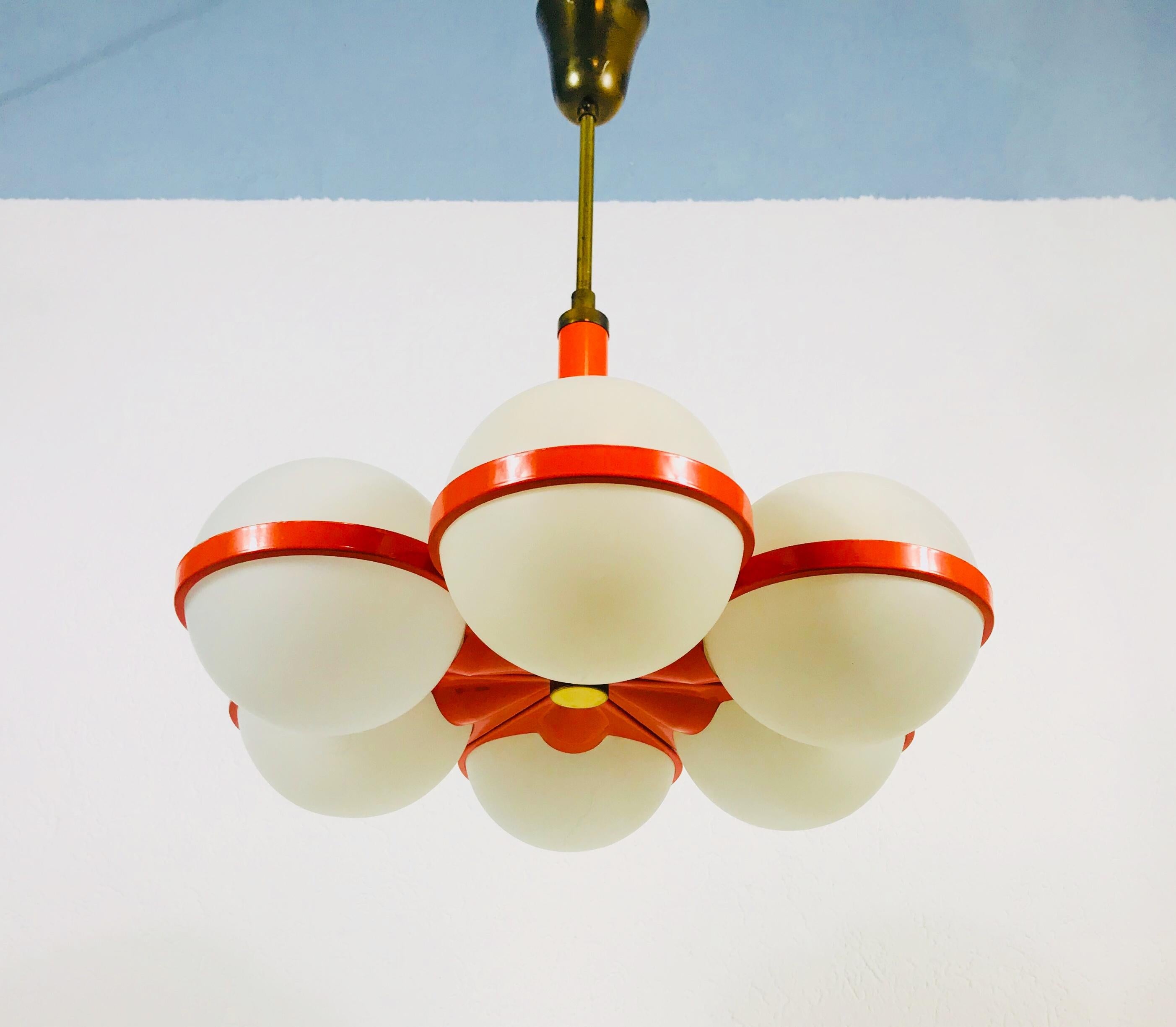 Metal Kaiser Midcentury Red 6-Arm Space Age Chandelier, 1960s, Germany