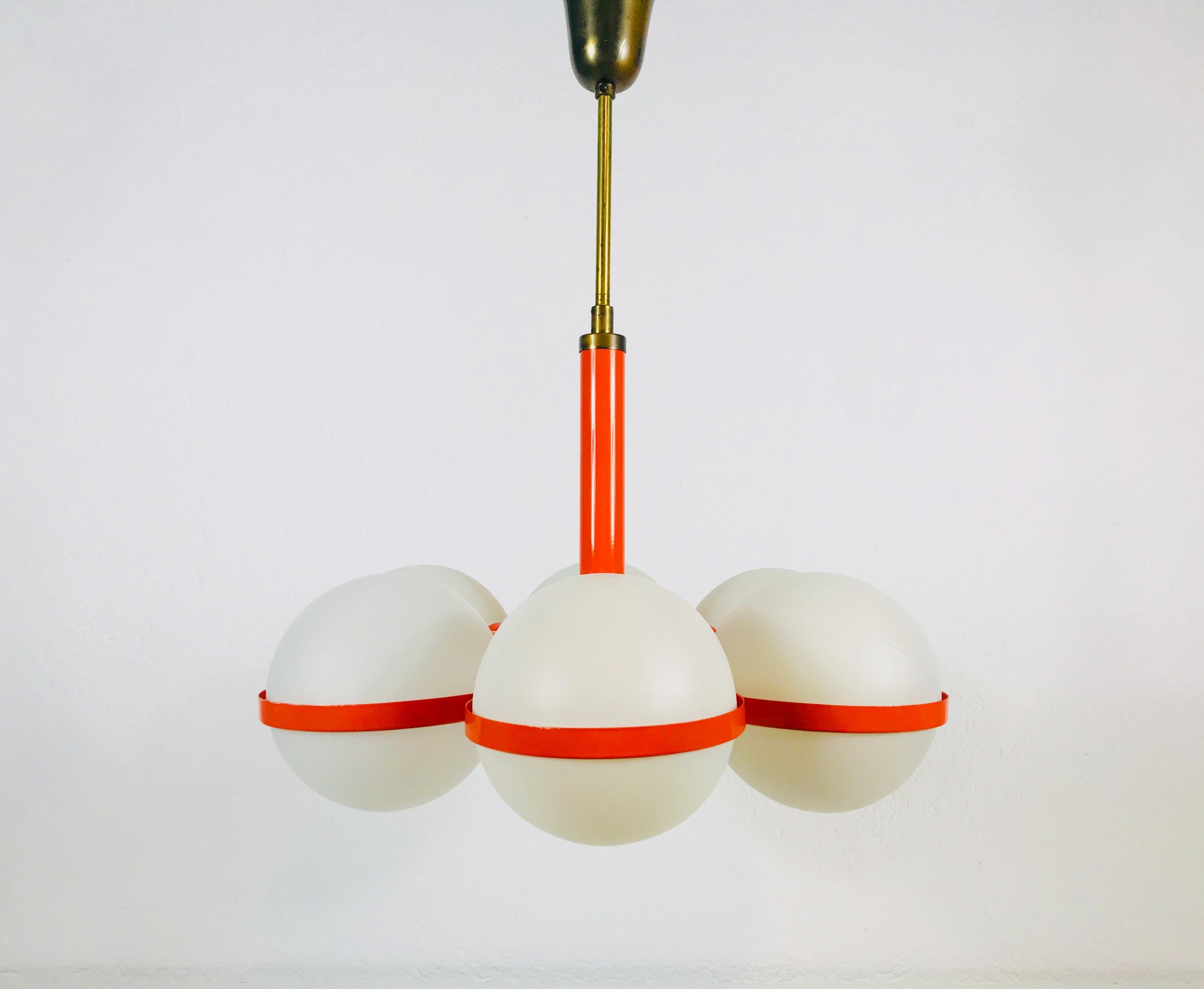 Kaiser Midcentury Red 6-Arm Space Age Chandelier, 1960s, Germany 2