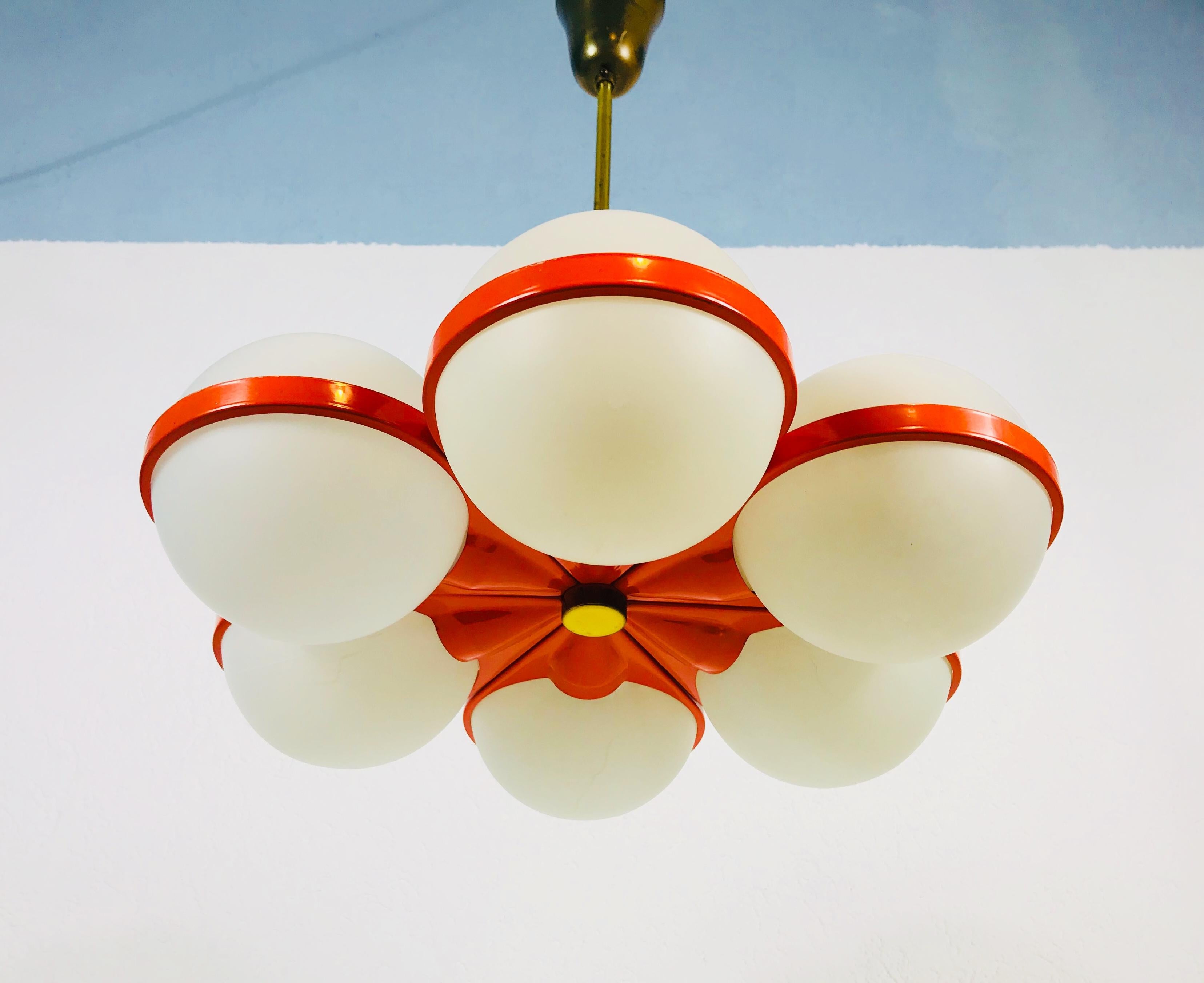 Kaiser Midcentury Red 6-Arm Space Age Chandelier, 1960s, Germany 2