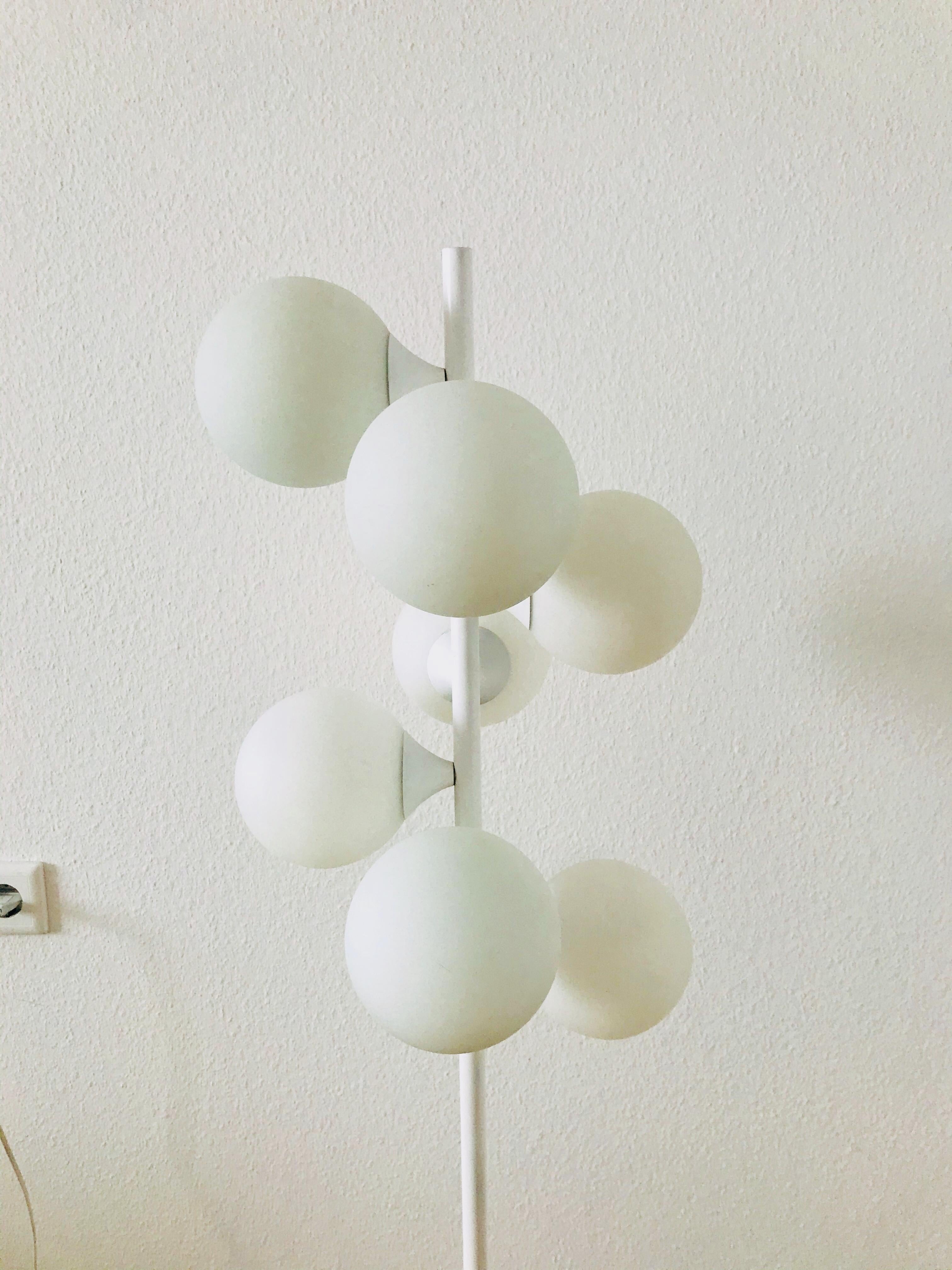 Kaiser Midcentury White 7-Arm Space Age Floor Lamp, 1960s, Germany In Good Condition In Hagenbach, DE