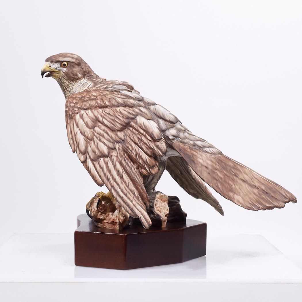 German Kaiser Porcelain Goshawk Sculpture on Wood Base For Sale