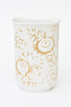 Kaiser Signed White and Gold Porcelain Vase With Textural Applied Flowers 60's